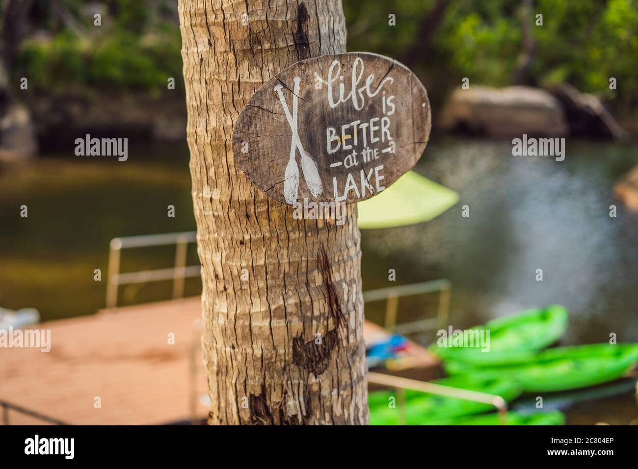 Panneau En Bois Avec Une Phrase De Motivation La Vie Au Lac Citation Inspiration Photo Stock Alamy