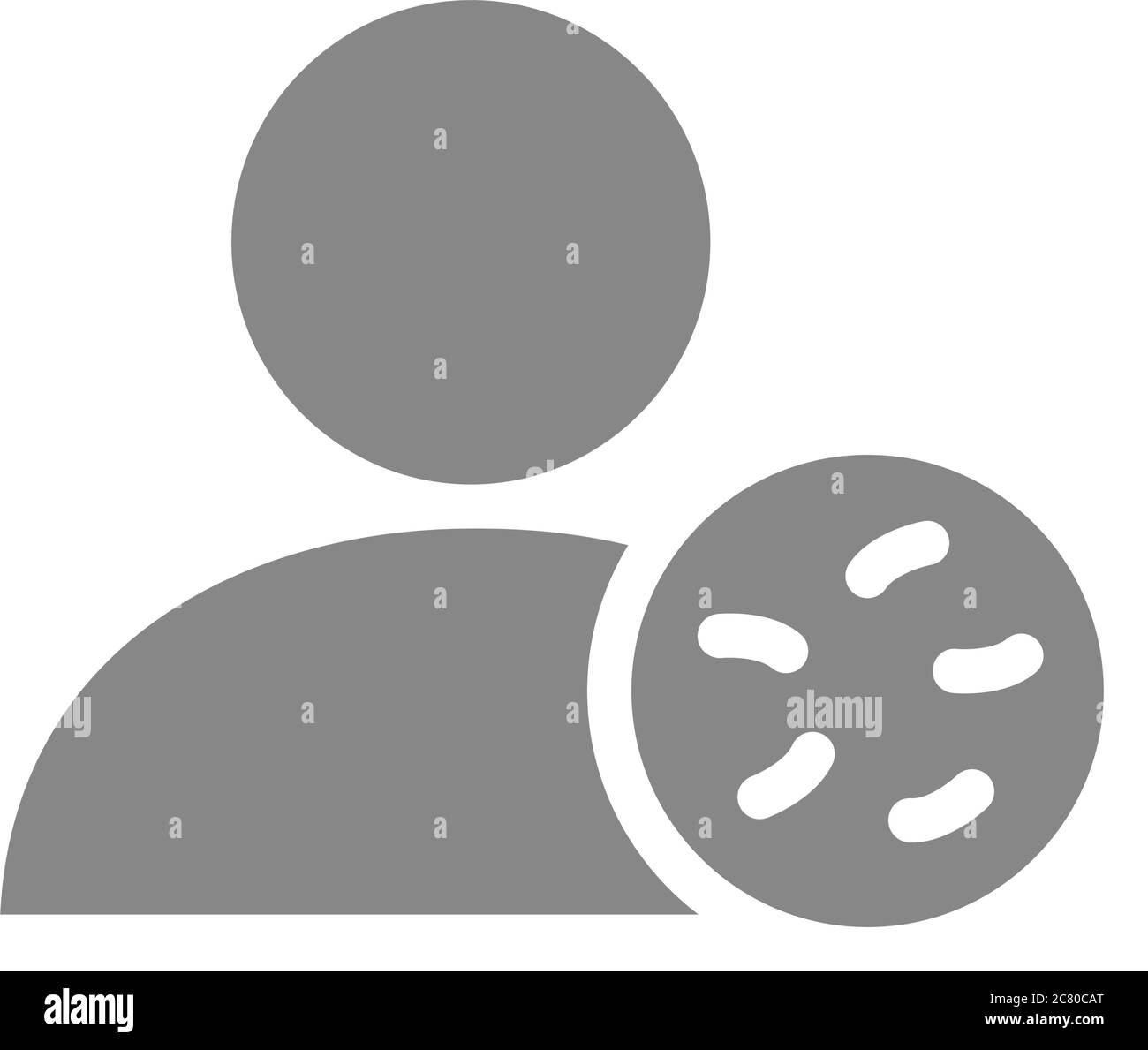Profil utilisateur avec icône grise de bactéries. Infections, coronavirus, symbole d'interdiction d'admission Illustration de Vecteur