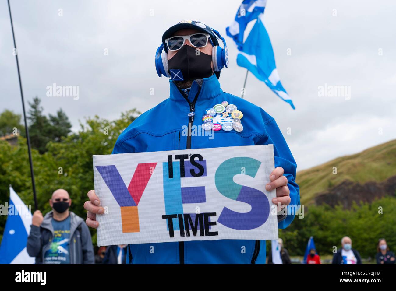 Edimbourg, Ecosse, Royaume-Uni. 20 juillet 2020. Manifestation pro-écossaise pour l'indépendance organisée aujourd'hui à Holyrood à Édimbourg par le groupe All under One Banner (AUOB) en dehors du Parlement écossais. Iain Masterton/Alay Live News Banque D'Images