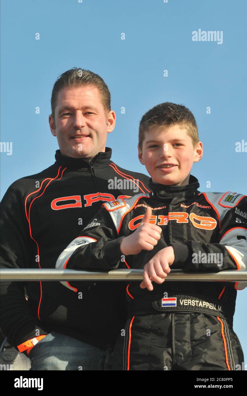 Jos & Max Verstappen, pendant la carrière de karting junior international de Max. Banque D'Images