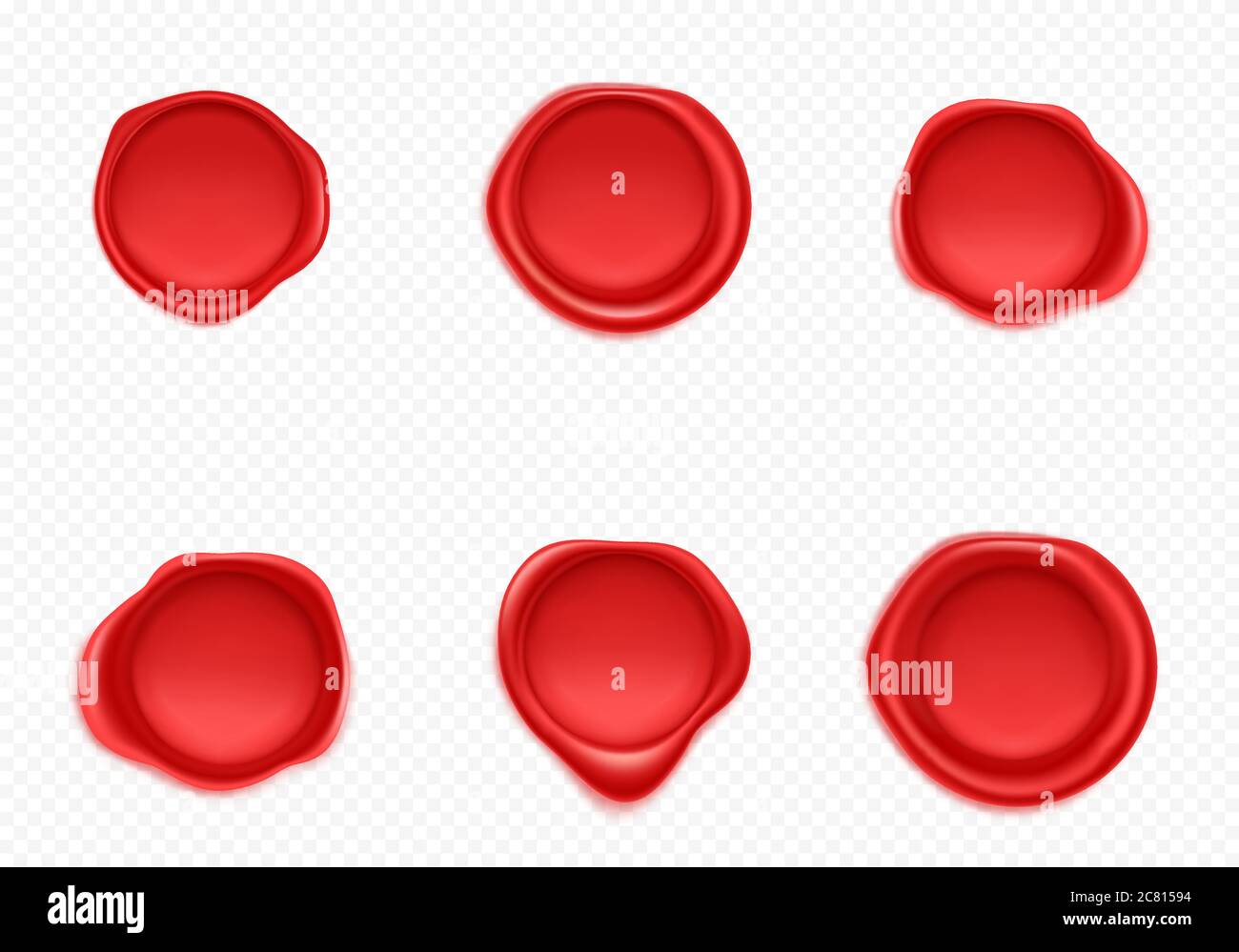 Joints en cire rouge pour lettre, certificat ou garantie. Vector Realistic ensemble de timbres de cire ronds vierges, étiquette cercle vintage pour enveloppe de serrure avec courrier confidentiel ou panneau de qualité de presse Illustration de Vecteur