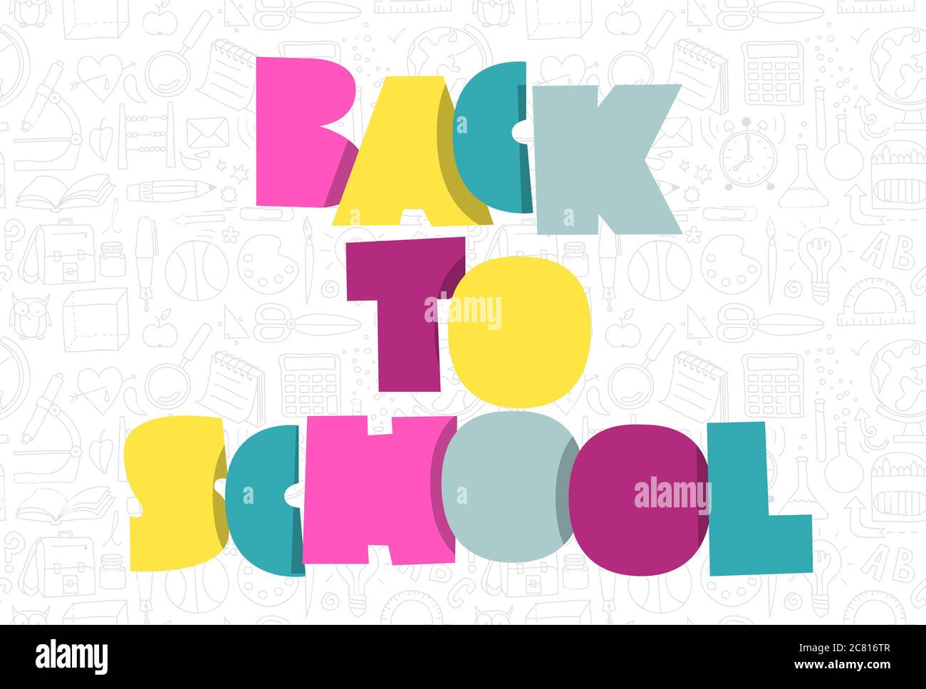 Le texte Retour à l'école avec bold, coloré et amusant à la main les lettres sur le thème de l'école fond transparent Banque D'Images