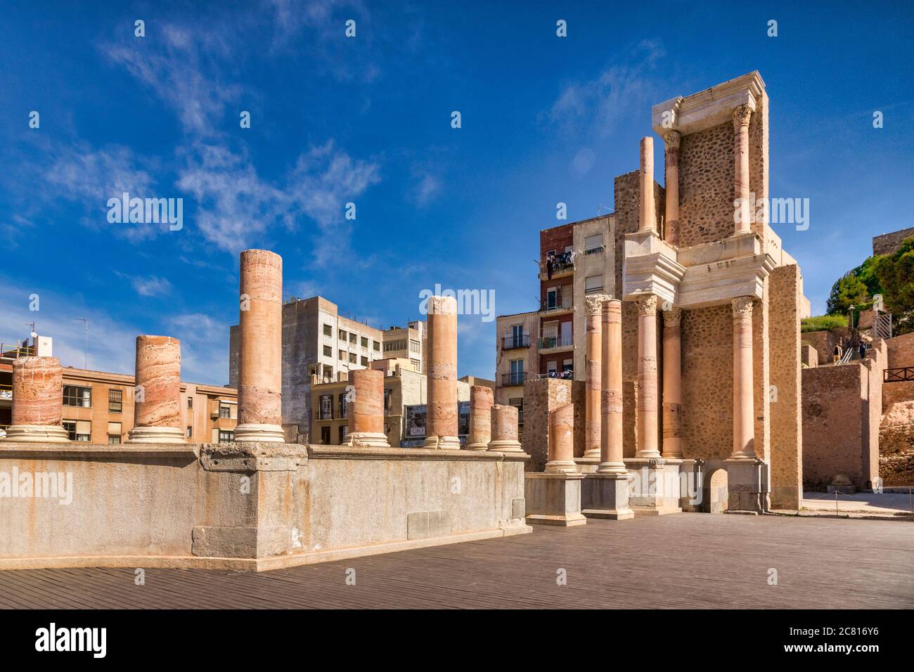 7 mars 2020: Cartagena, Espagne - pas de personnes reconnaissables dans le théâtre romain partiellement restauré de Cartagena, datant du règne d'Auguste. Banque D'Images
