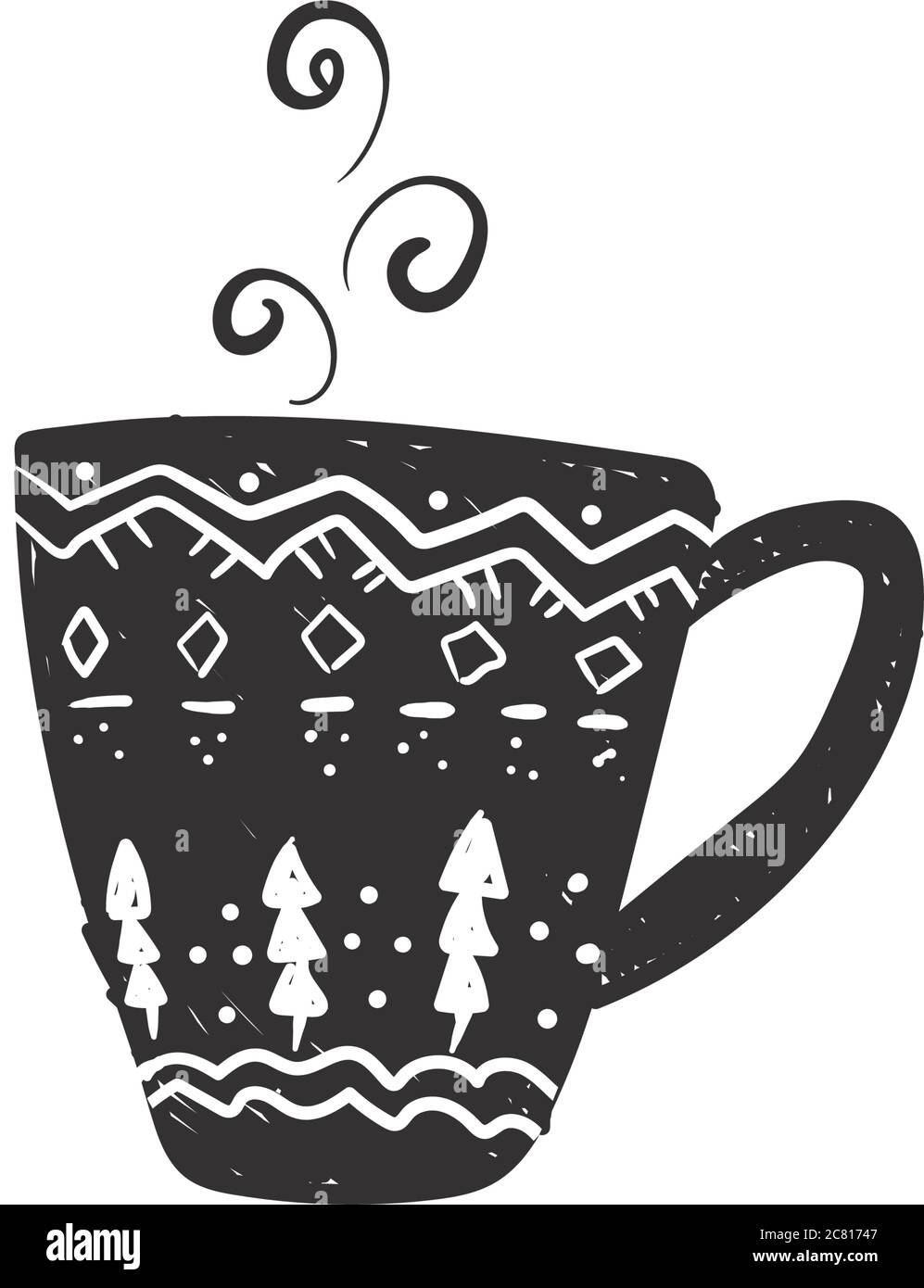 Une belle coupe du nouvel an avec une ville d'hiver. De jolies maisons et une tasse de cacao et de guimauves. Nouvel an et Noël. Illustration vectorielle pour Illustration de Vecteur
