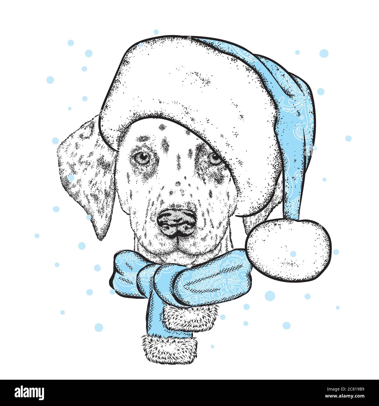 Chien drôle dans chapeau de Noël. Illustration vectorielle. Noël et nouvel an. Illustration de Vecteur