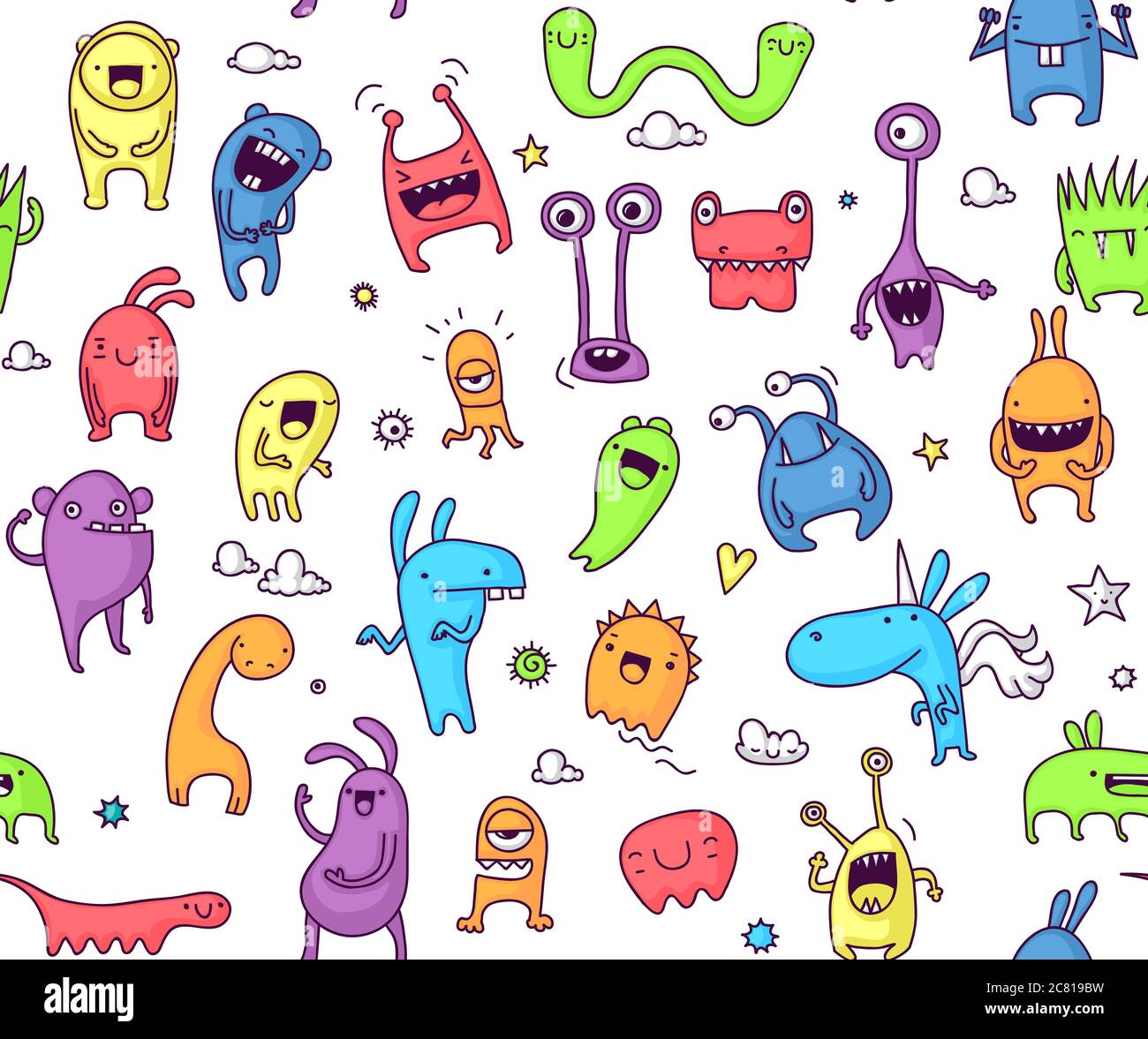 Monster transparente colorée de motif doodle Banque D'Images