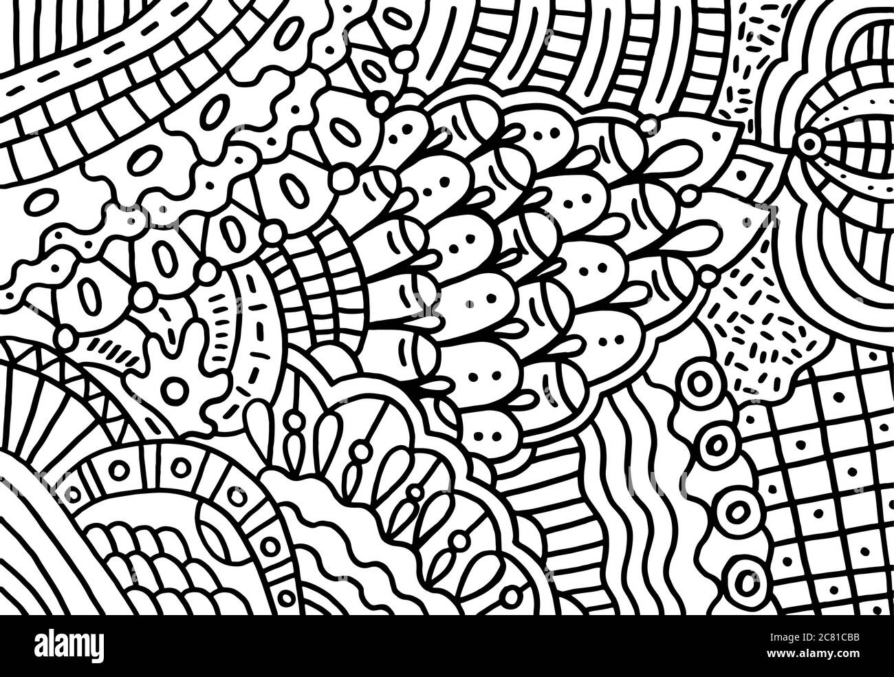 Motif Doodle pour livre de coloriage pour adultes. Page de coloriage avec motifs floraux abstraits. Texture psychédélique. Motif en angle Z. Illustration vectorielle Illustration de Vecteur