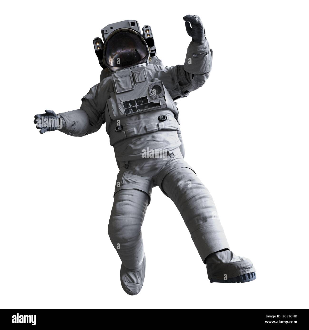 astronaute pendant la sortie d'espace, isolé sur fond blanc (rendu scientifique 3d) Banque D'Images