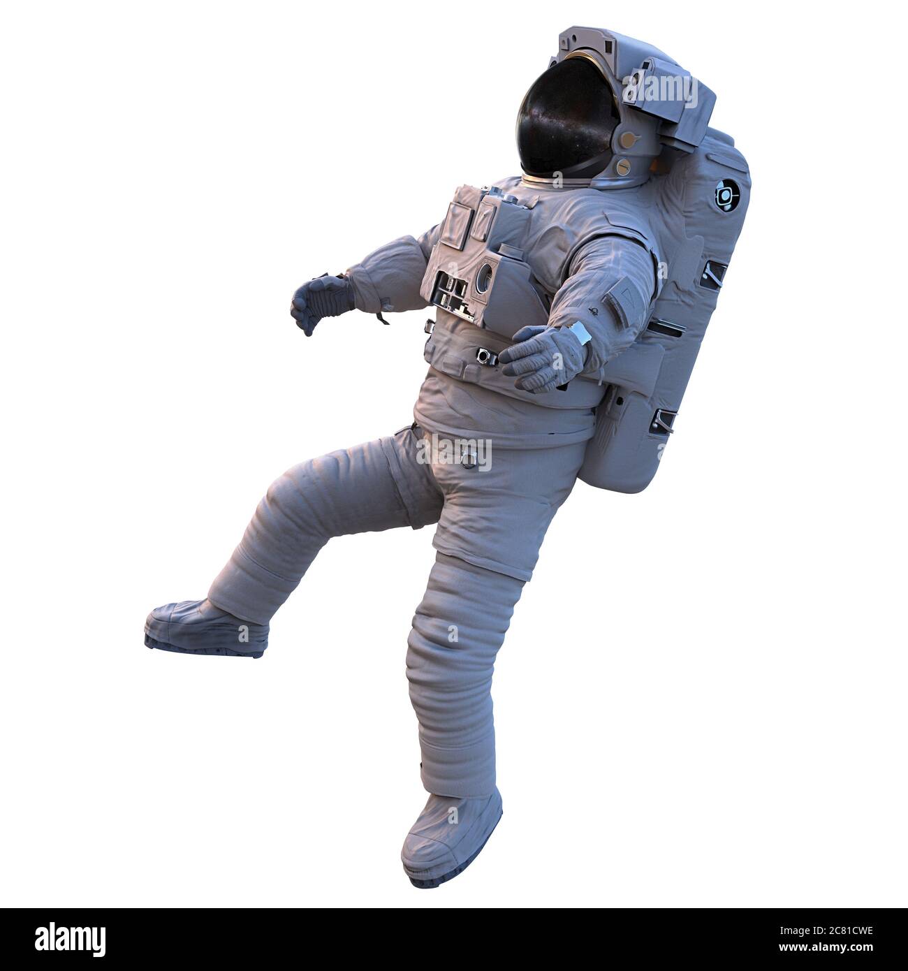 astronaute effectuant une sortie d'espace, isolée sur fond blanc Banque D'Images