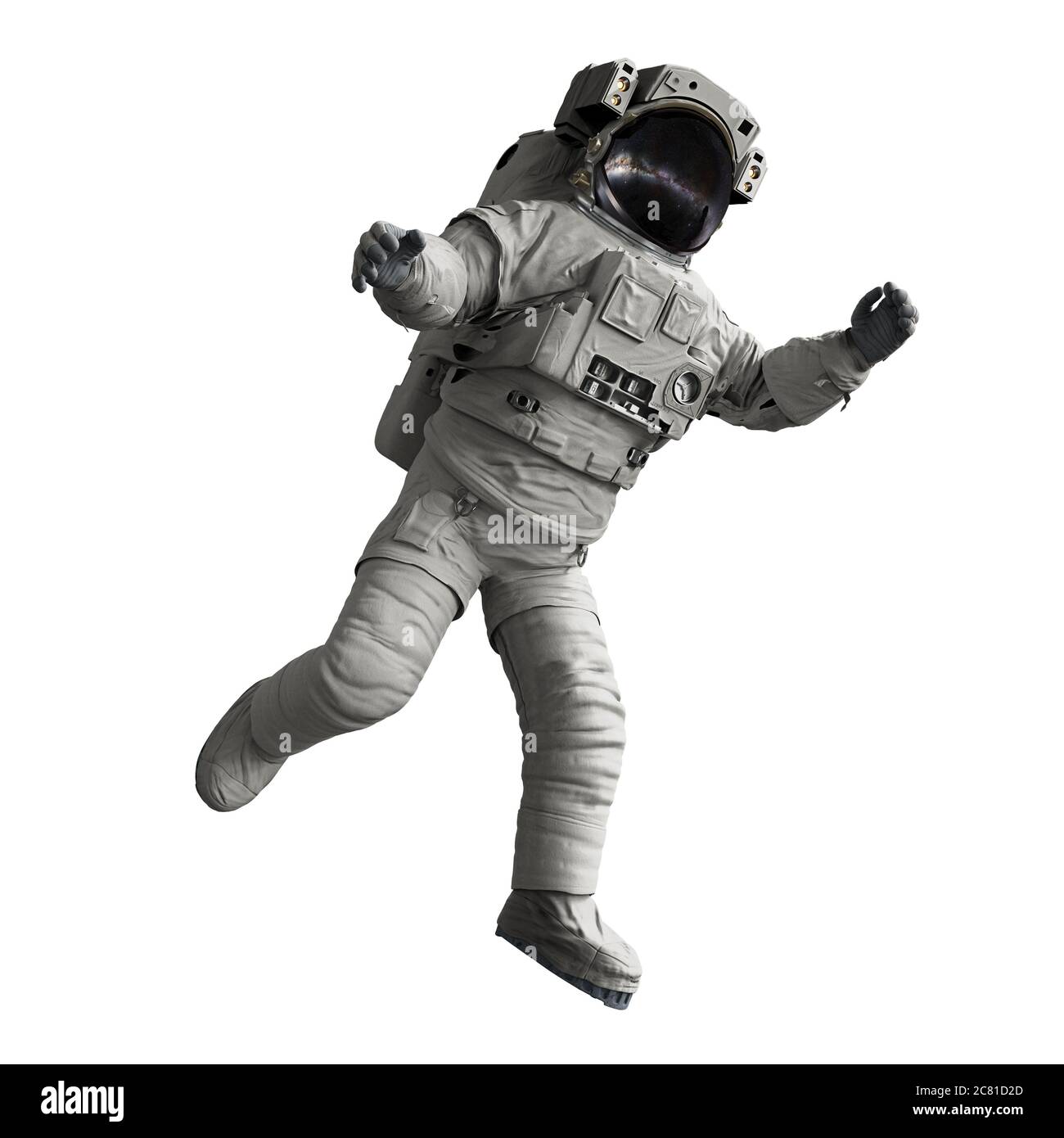 astronaute effectuant une sortie d'espace, isolée sur fond blanc Banque D'Images