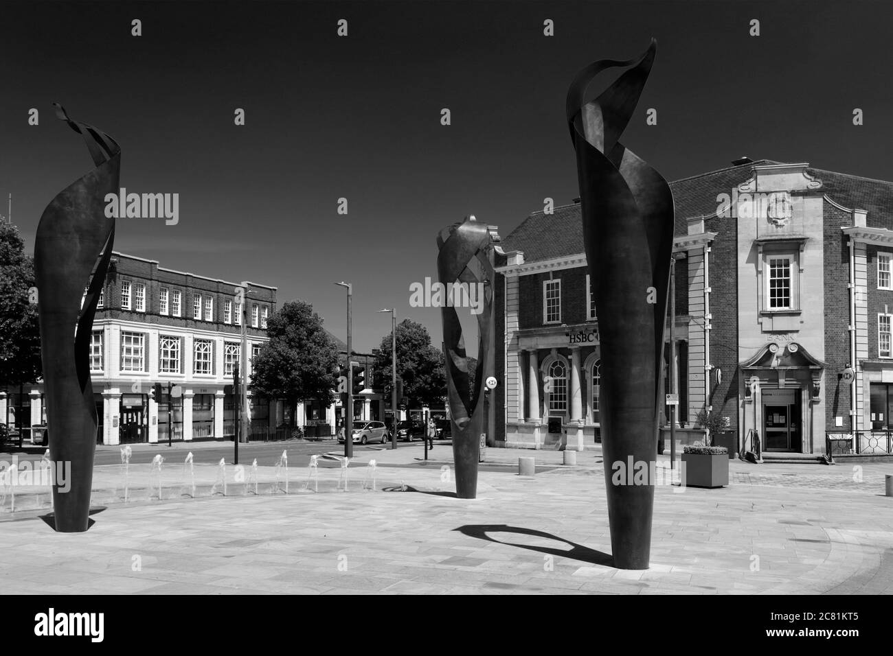 Sculptures en Art Square, Leys Letchworth Garden City, comté de Hertfordshire, England, UK Banque D'Images