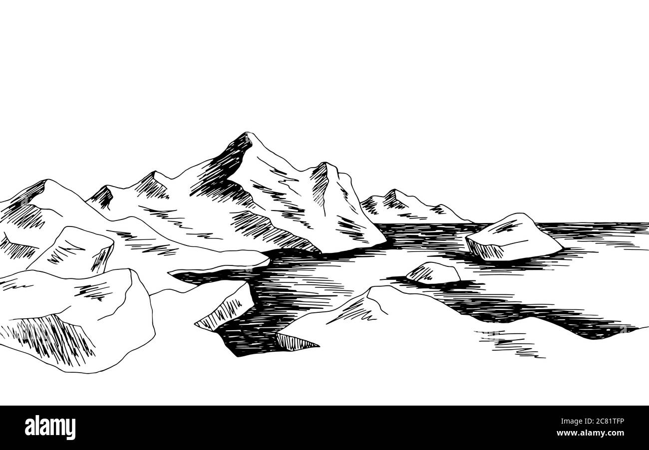 Illustration de l'iceberg de la mer arctique noir blanc Illustration de Vecteur