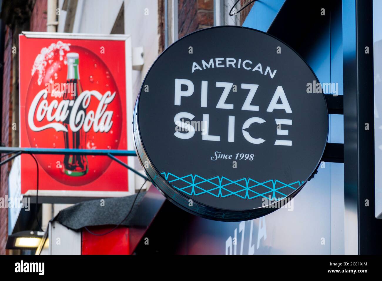 Plats à emporter American Pizza Slice à Liverpool Banque D'Images