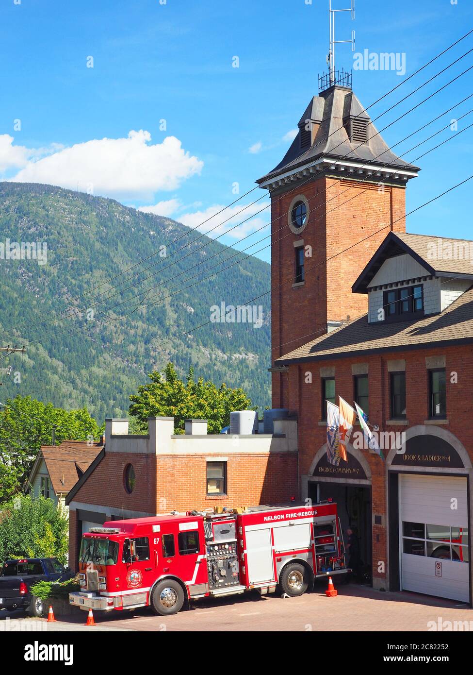 Bâtiment du service des incendies de Nelson utilisé dans le film de Steve Martin Roxanne, Nelson (Colombie-Britannique), Canada Banque D'Images