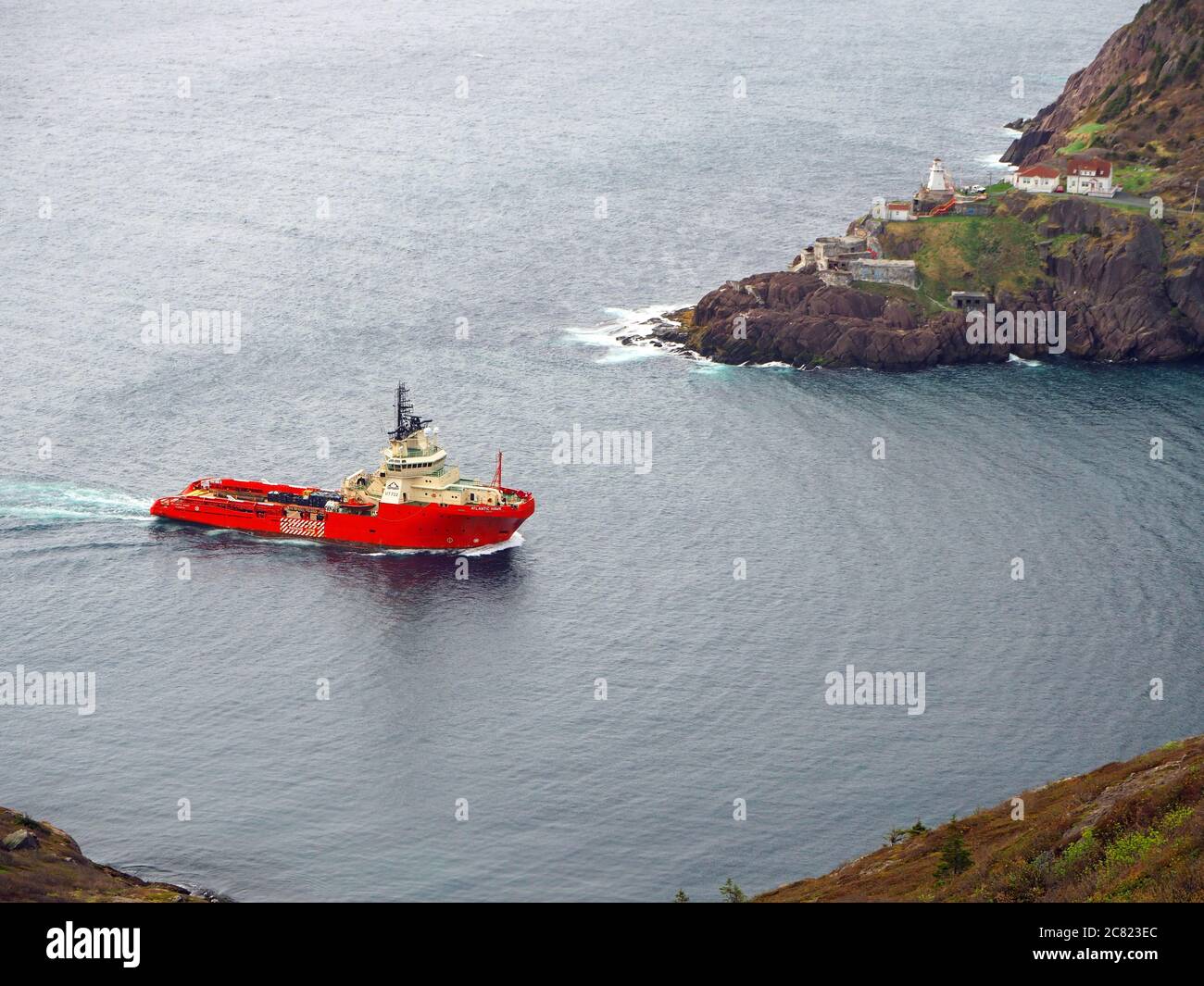Atlantic Hawk navire de ravitaillement en remorqueurs hauturiers naviguant dans le port de St John’s, Terre-Neuve, Canada Banque D'Images