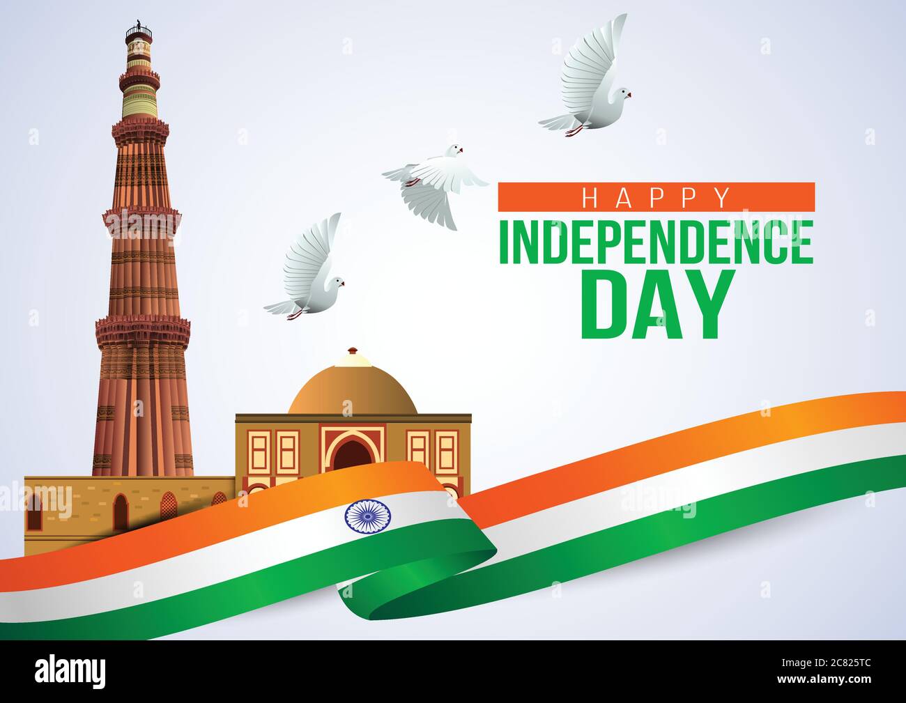 Happy Independence Day Celebration, 15 août, drapeau indien et monument Qutub Minar. Illustration vectorielle Illustration de Vecteur