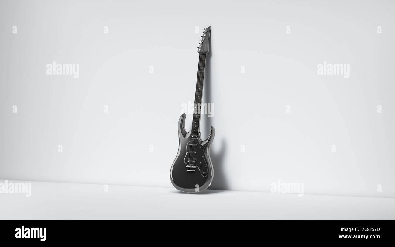 Maquette de guitare électrique noire vierge, debout près du mur Photo Stock  - Alamy