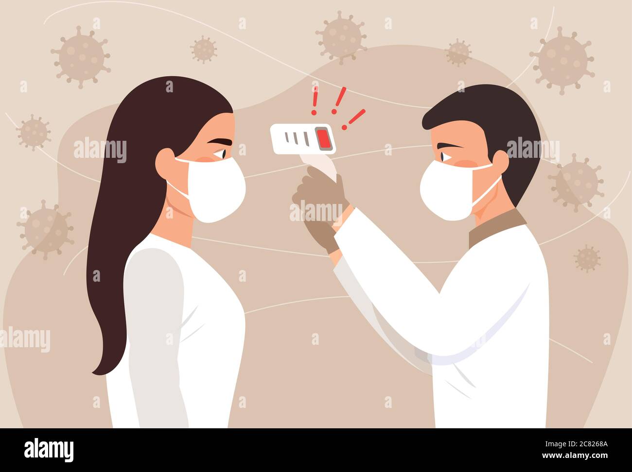 Contrôle de la température corporelle. Médecin tenant un thermomètre sans contact en main. Contrôle de la fièvre. Contrôle de la température de la carrosserie. Prévention du coronavirus. 2019-ncov Illustration de Vecteur