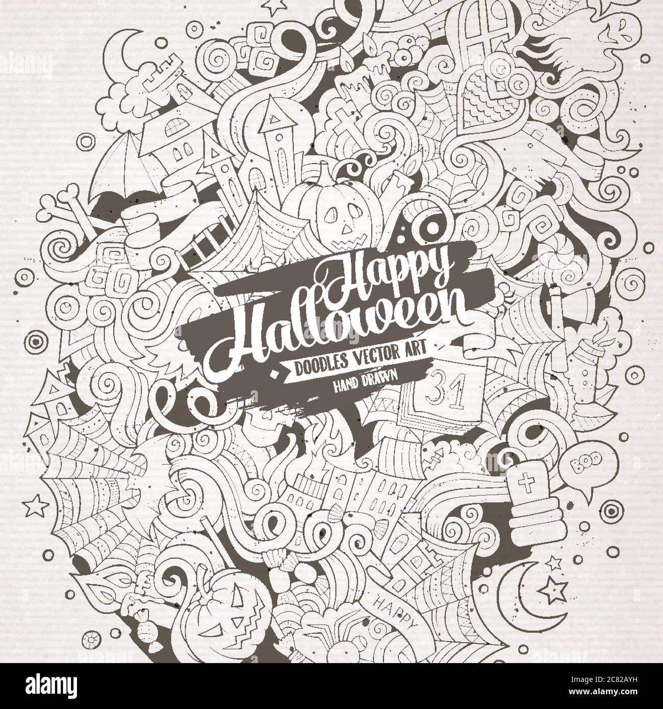 Dessin animé adorable gribouillages dessin main Halloween illustration Illustration de Vecteur