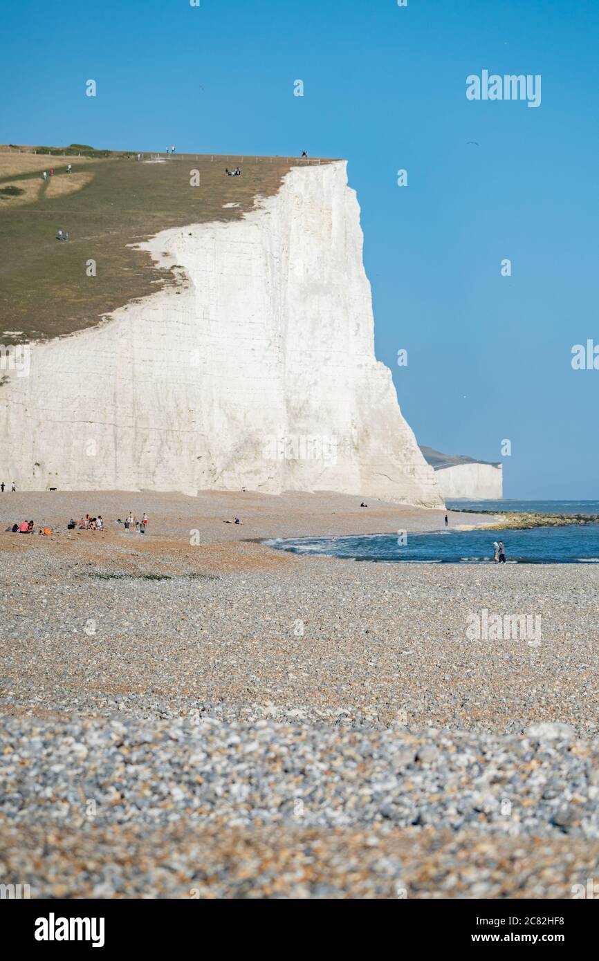 Les falaises de Seven Sisters, de Seaford Head à travers la rivière Cuckmere. South Downs, East Sussex, Royaume-Uni Banque D'Images