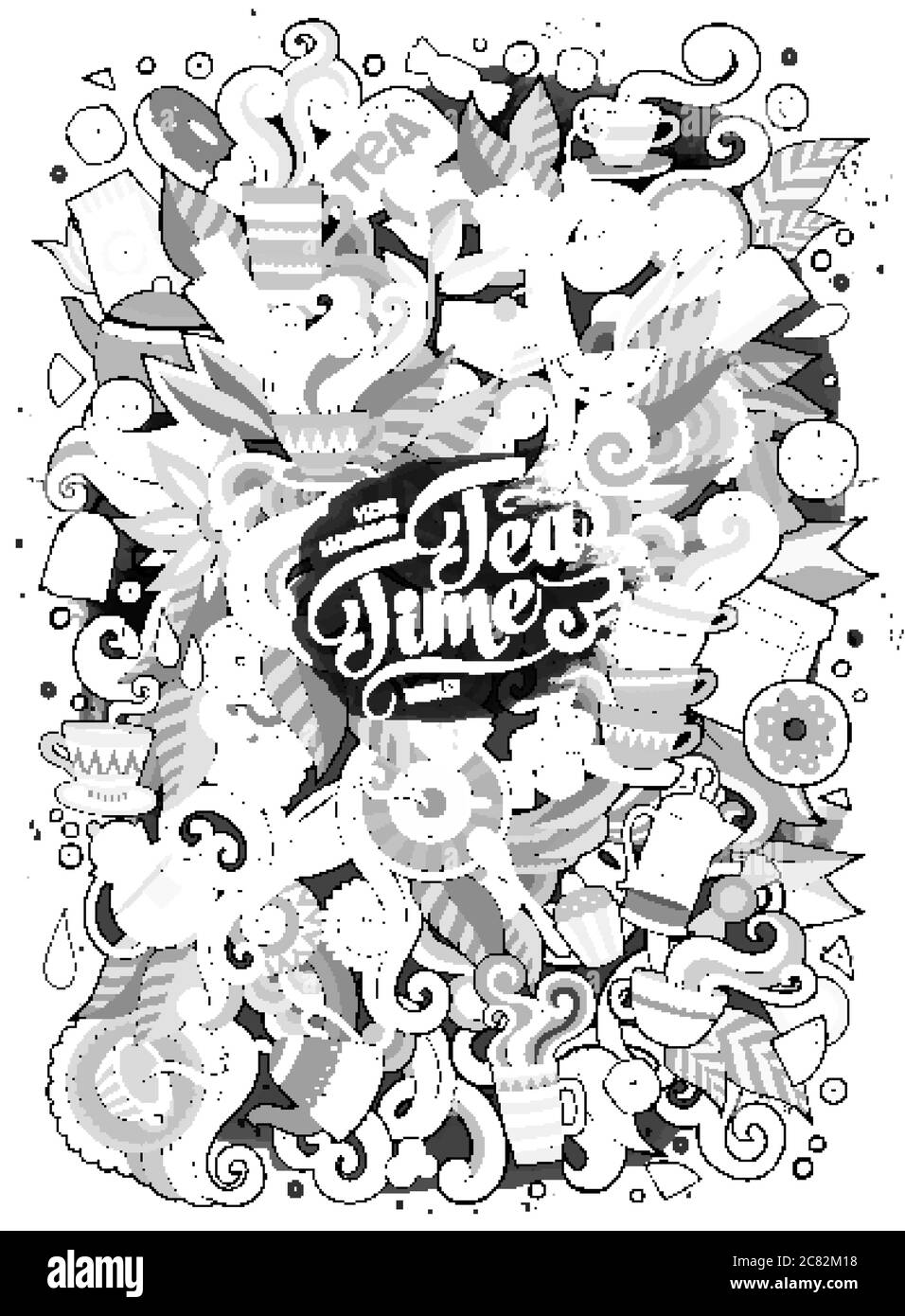 Dessin animé adorable motif de l'heure du thé Illustration de Vecteur