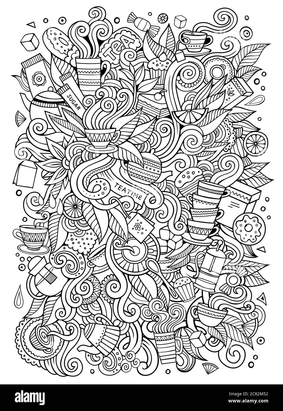 Dessin animé adorable motif de l'heure du thé Illustration de Vecteur