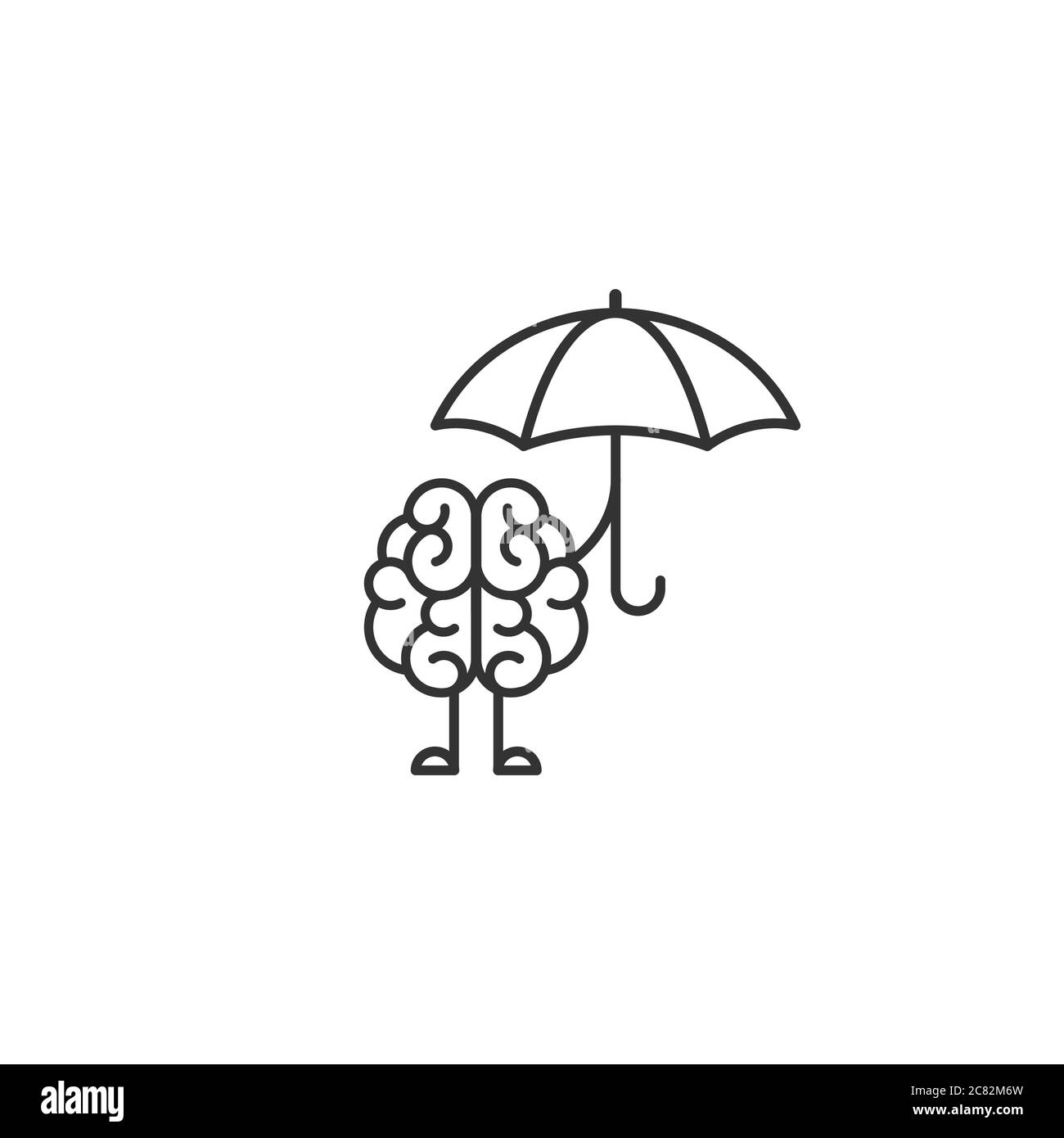 Personnage noir avec icône en forme de parapluie. Intellect, psychologie, savoir pictogramme simple isolé sur blanc. illustration vectorielle plate. Soutien-gorge créatif Illustration de Vecteur