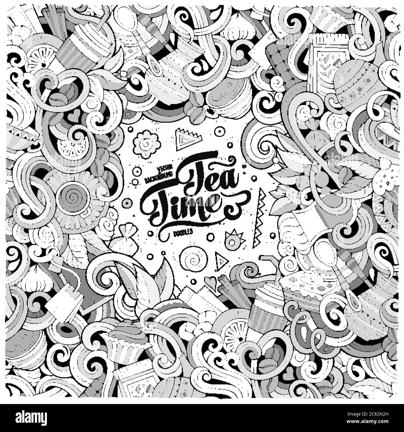 Dessins animés dessinés à la main de la toile de fond du café, café-restaurant Illustration de Vecteur