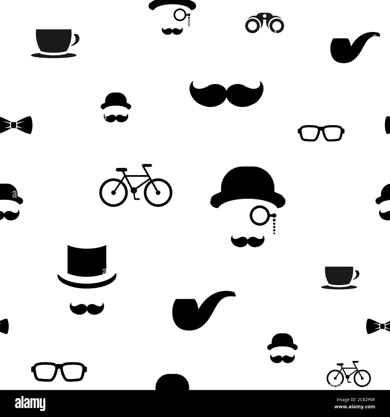 Motif sans couture avec gentleman sur fond blanc. Silhouette de la tête, de la moustache, du tabacs et du chapeau de melon. Décoration mafia simple noire. Ven Illustration de Vecteur