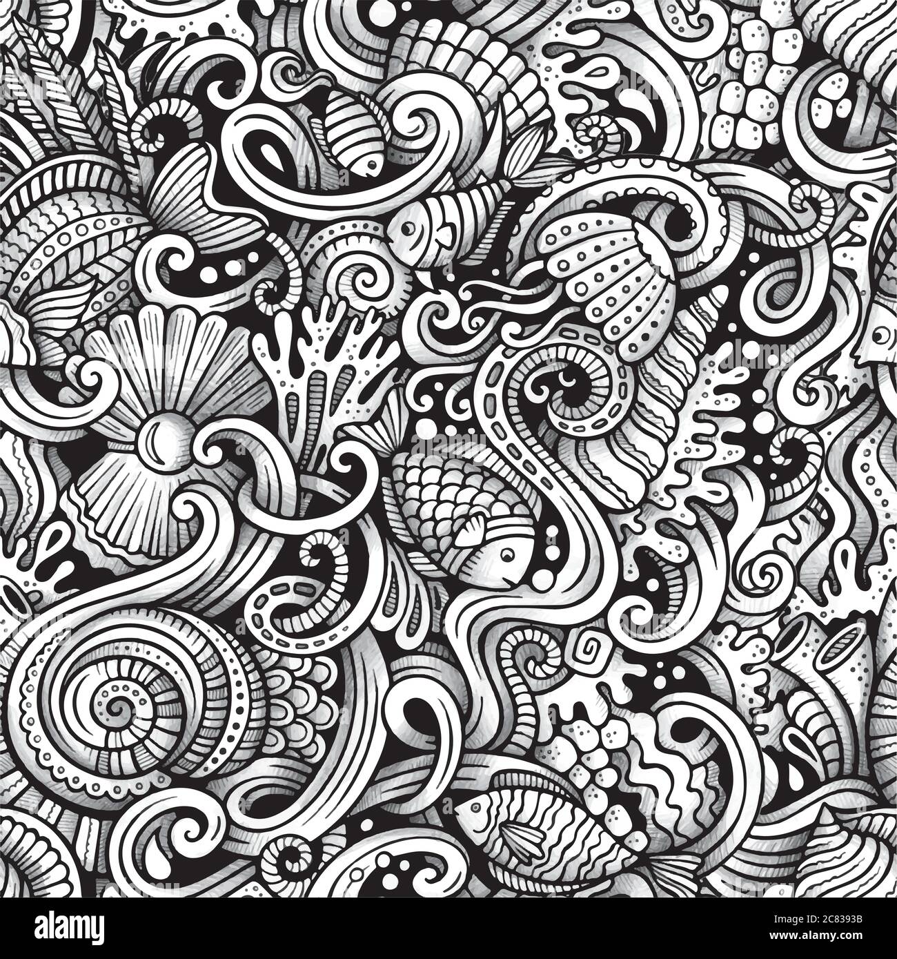 Dessin animé griffés sous l'eau vie sans couture motif Illustration de Vecteur