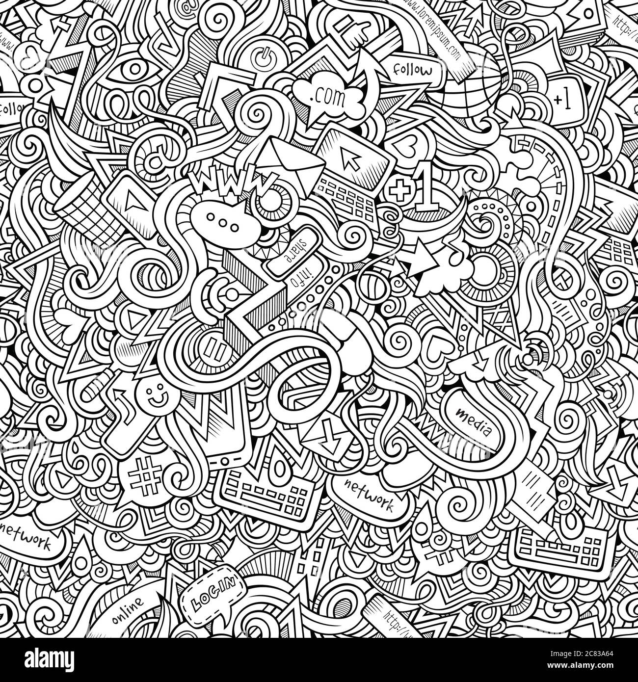 les réseaux sociaux internet dessinés à la main sont fluides Illustration de Vecteur