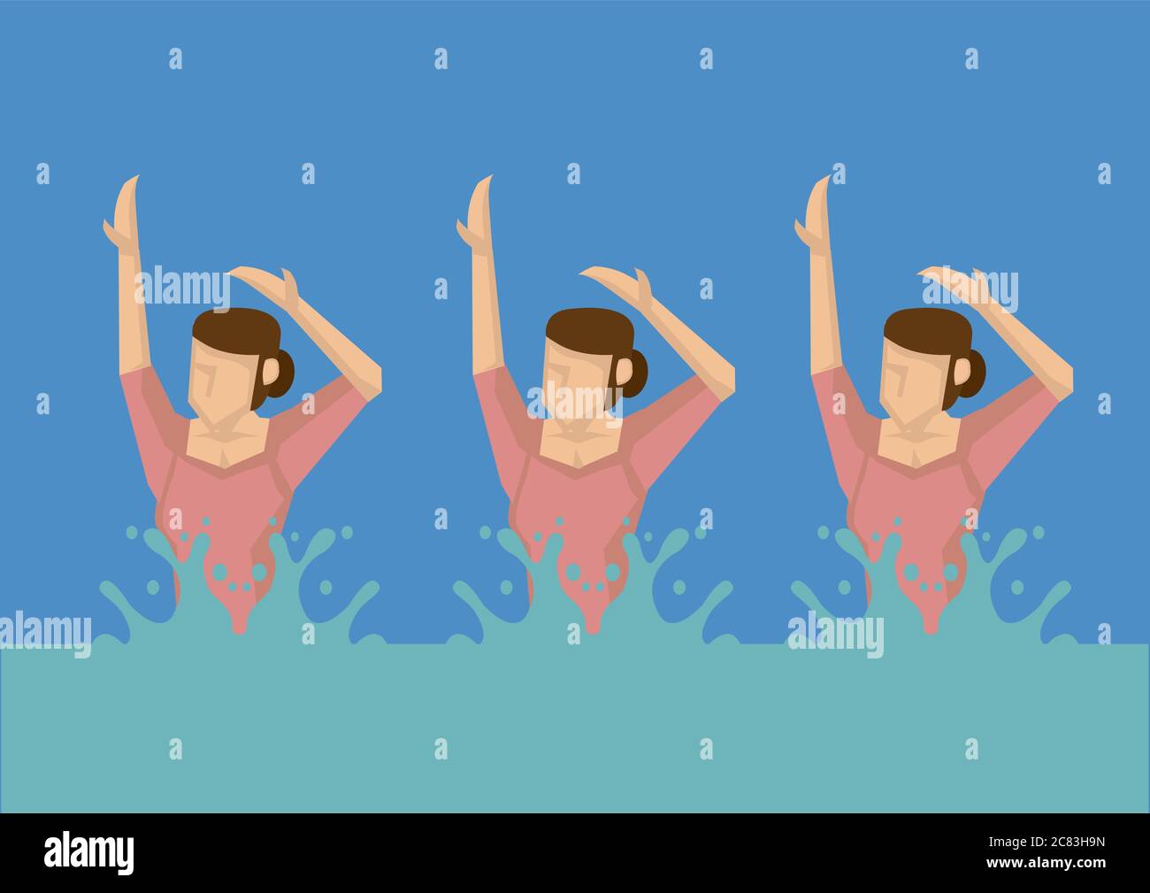 Illustration vectorielle d'un groupe de femmes de dessin animé nageurs dans l'eau faisant la natation synchronisée. Illustration de Vecteur