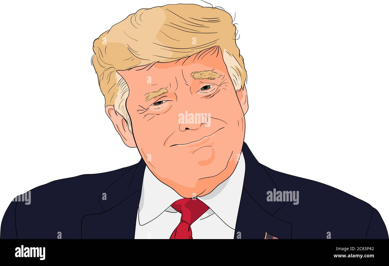 Portrait du président des États-Unis Donald Trump sur fond blanc Illustration de Vecteur