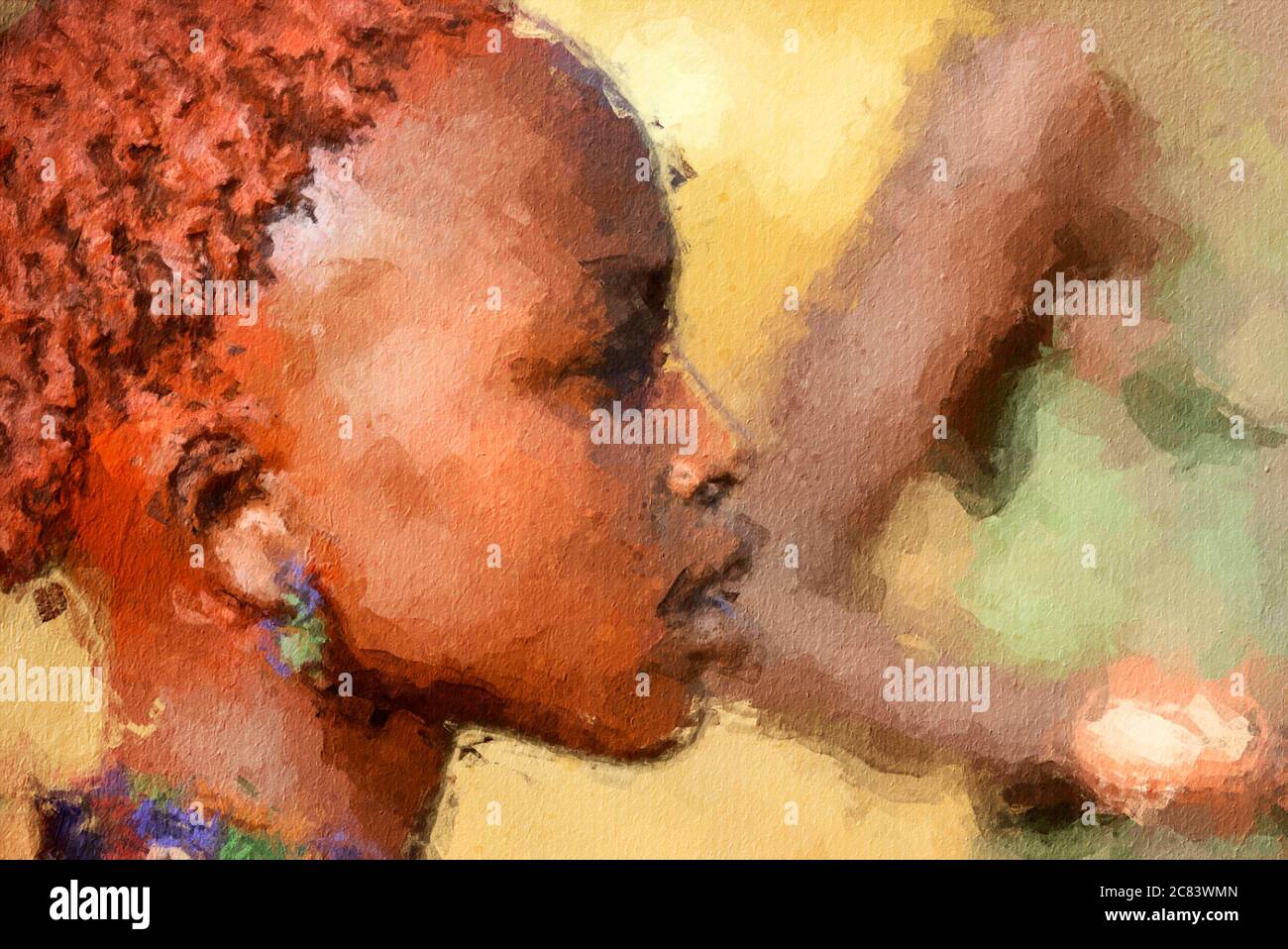 Illustration de peinture d'un homme tribal non identifié d'Afrique, TRIBU AFRICAINE Banque D'Images