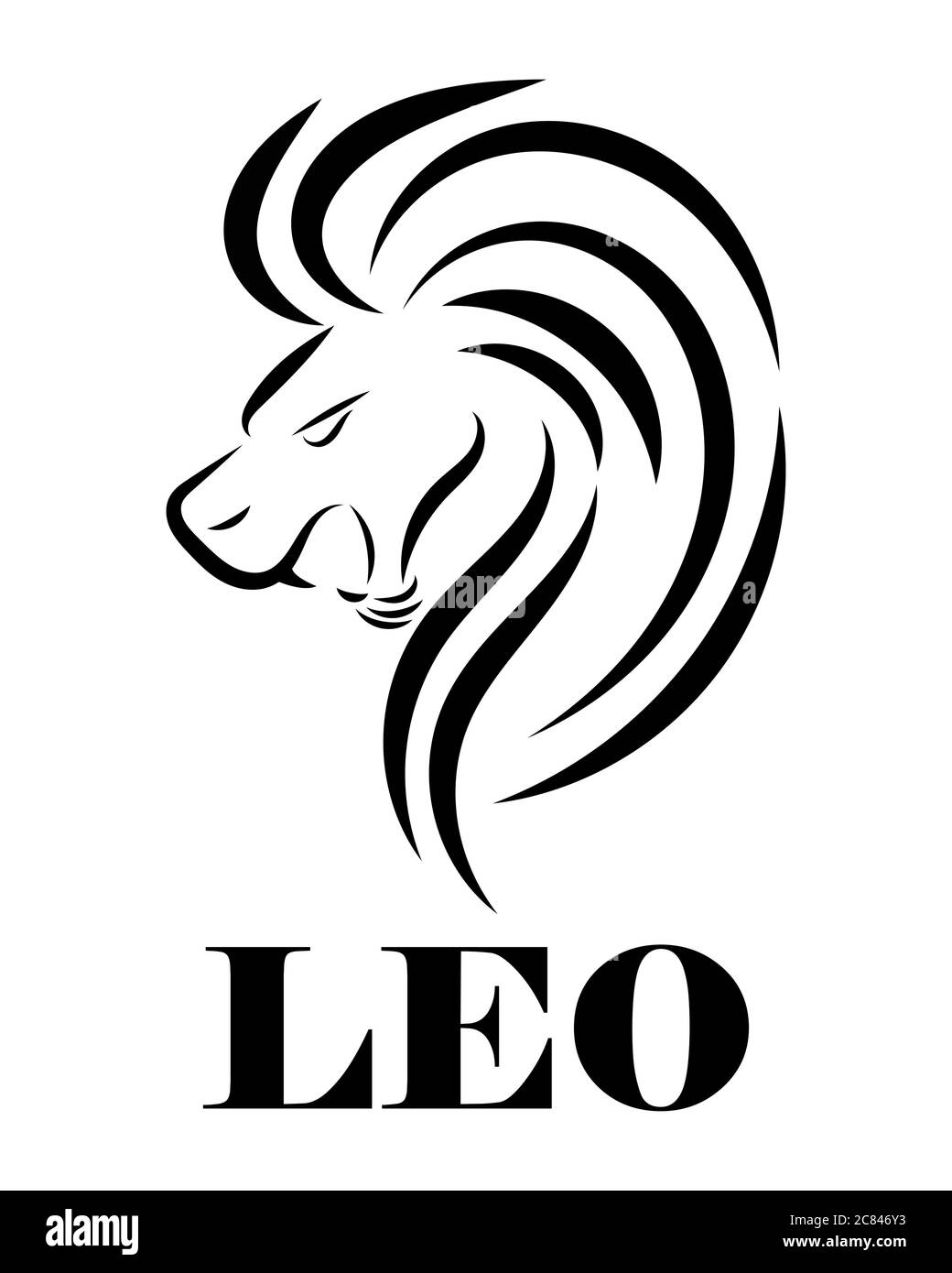 Logo de la tête de lion en noir. C'est signe de lion zodiaque. Illustration de Vecteur