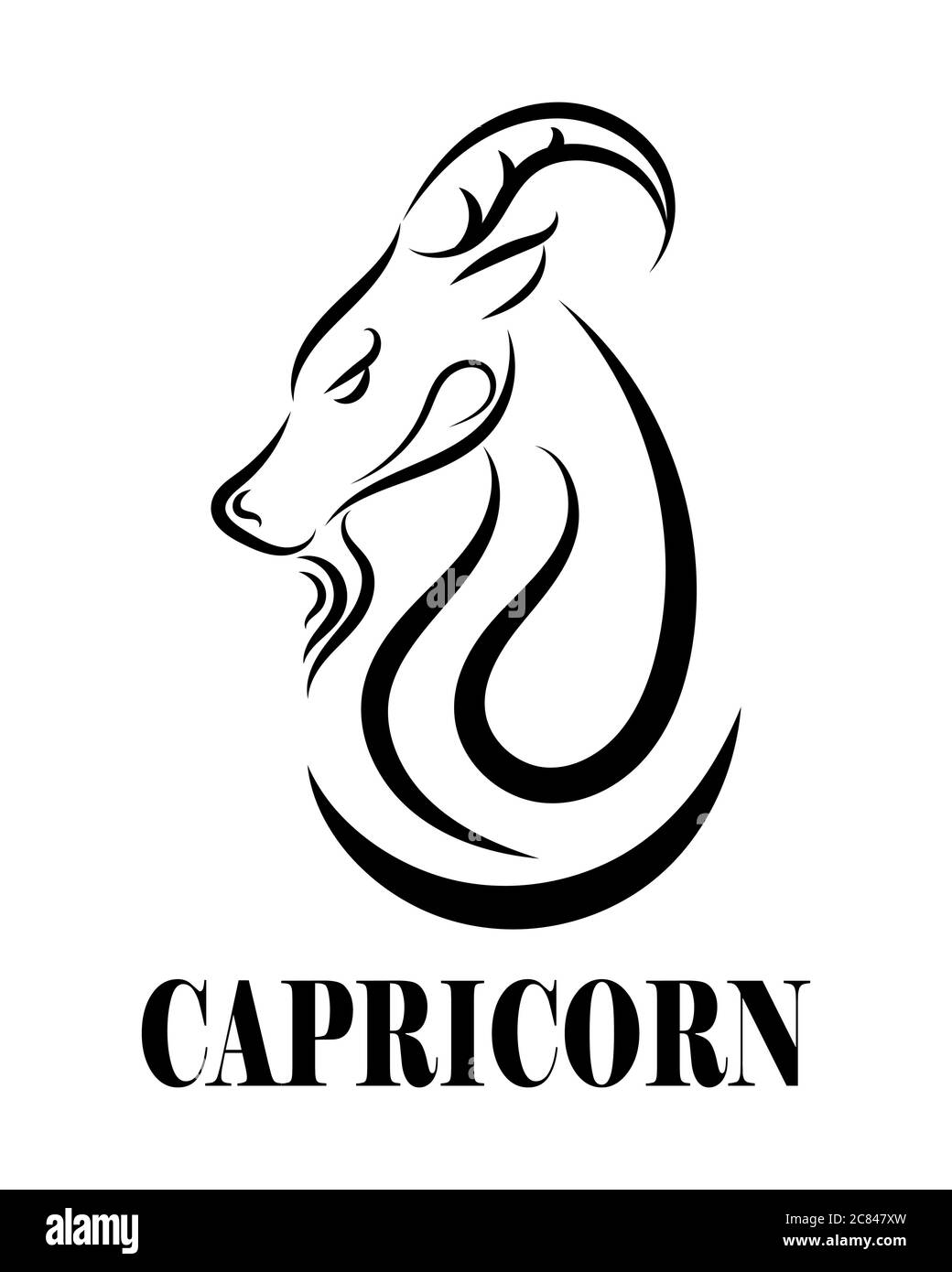 Logo vectoriel de la tête de chèvre en ligne noire. Il est signe du zodiaque capricorne. Illustration de Vecteur