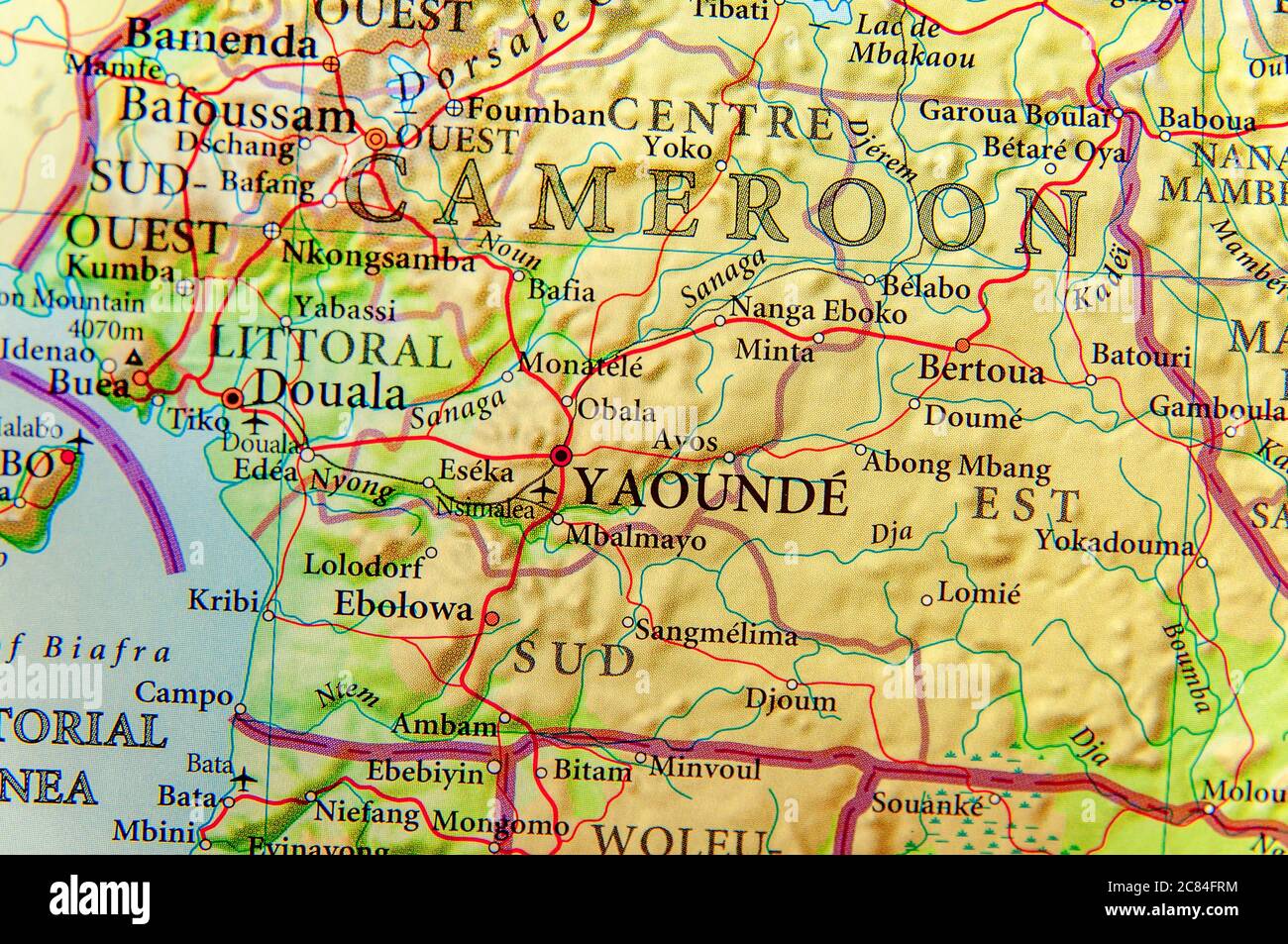 Carte géographique du Cameroun avec les villes importantes Banque D'Images