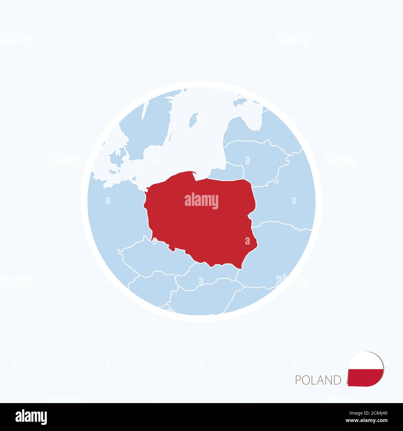 Icône de la Pologne. Carte bleue de l'Europe avec la Pologne en surbrillance en rouge. Illustration vectorielle. Illustration de Vecteur