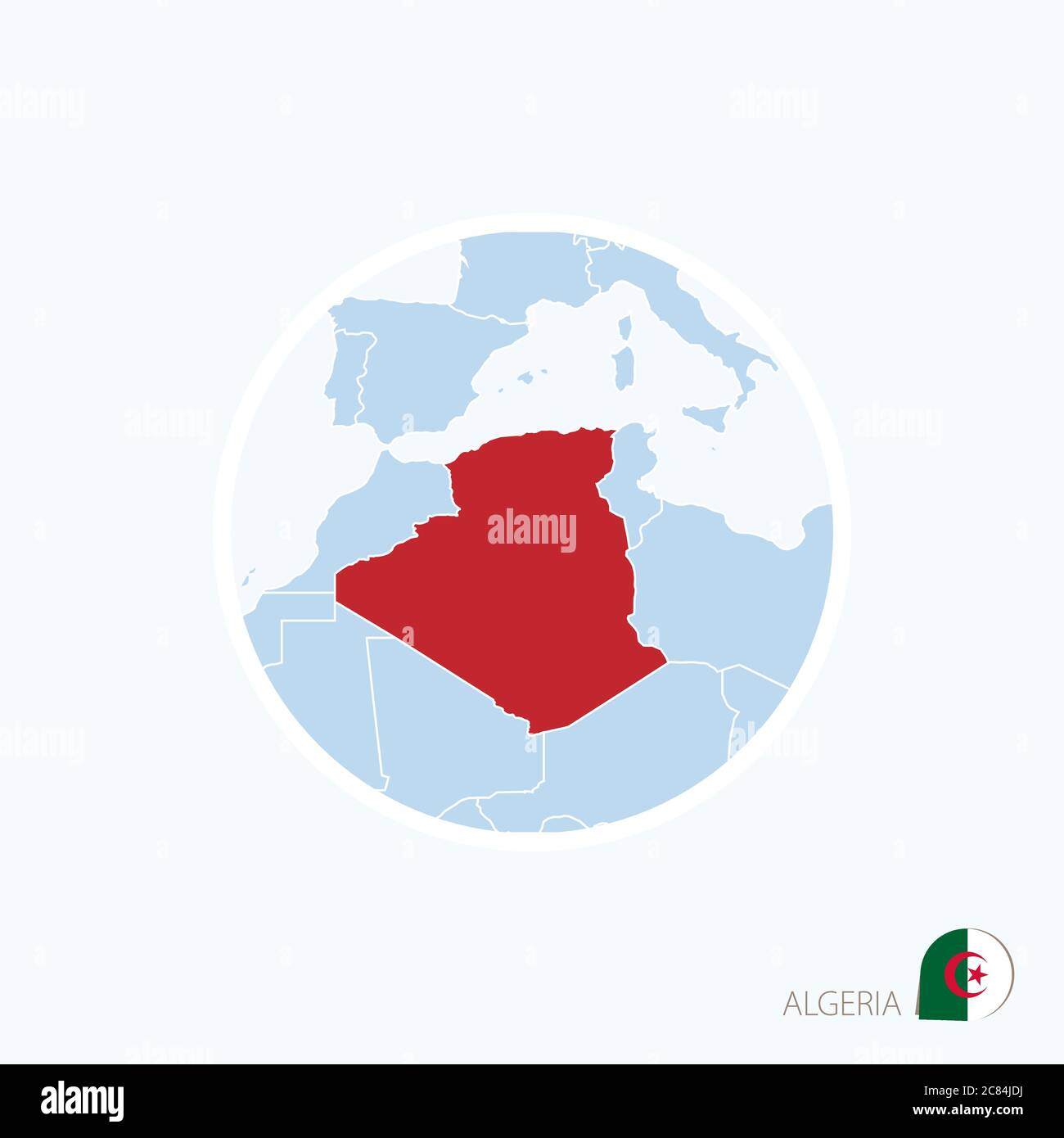 Carte de l'Algérie. Carte bleue de l'Afrique avec l'Algérie en surbrillance en rouge. Illustration vectorielle. Illustration de Vecteur