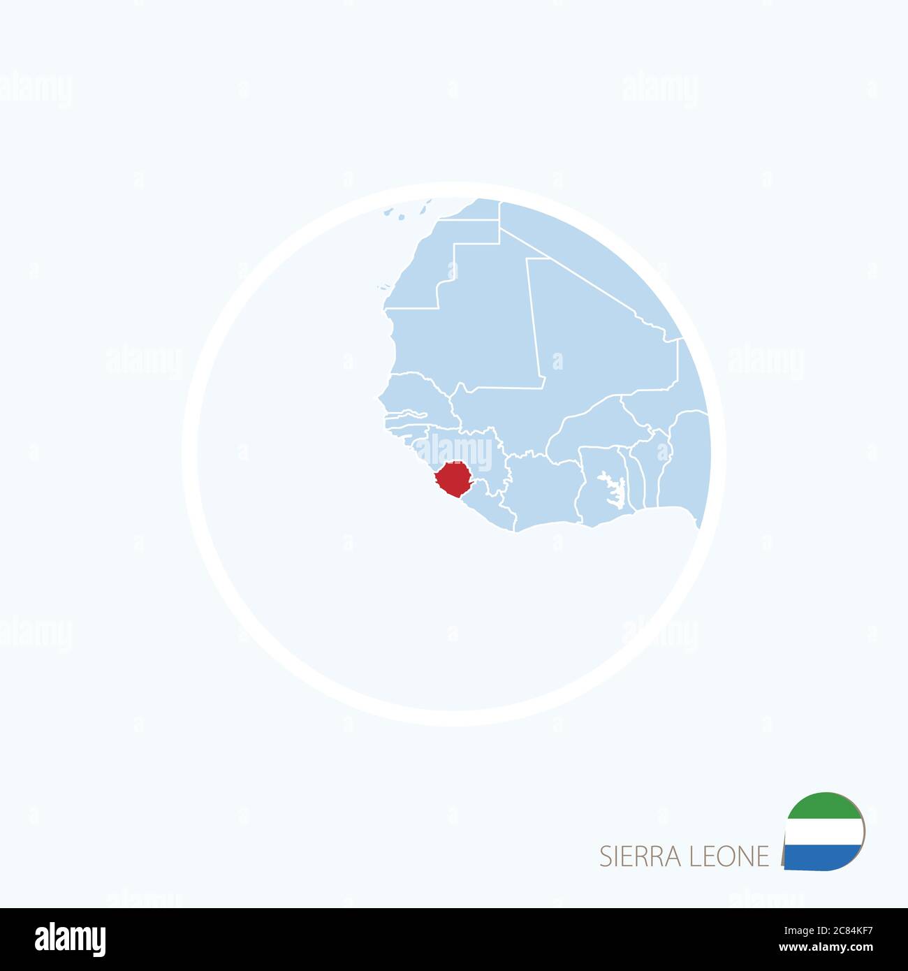 Carte de la Sierra Leone. Carte bleue de l'Afrique avec la Sierra Leone en surbrillance en rouge. Illustration vectorielle. Illustration de Vecteur