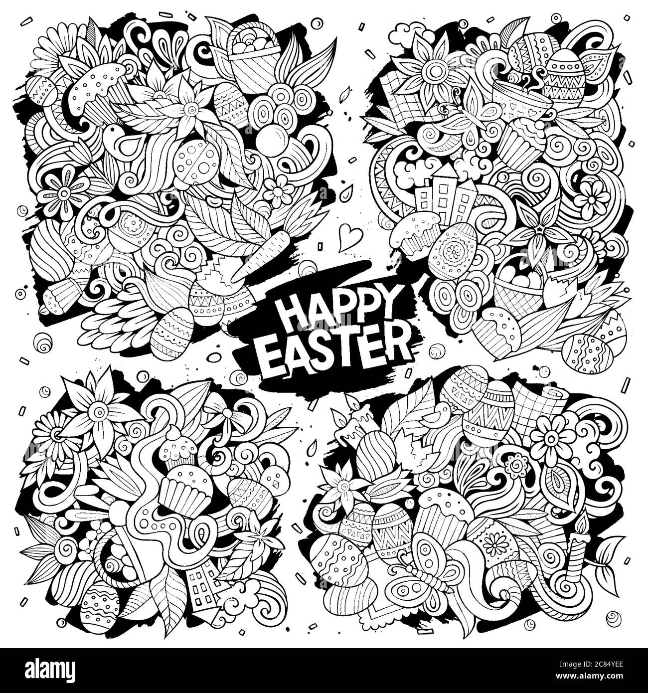 Scénario de dessins animés ensemble de joyeuses Pâques combinaisons d'objets Illustration de Vecteur