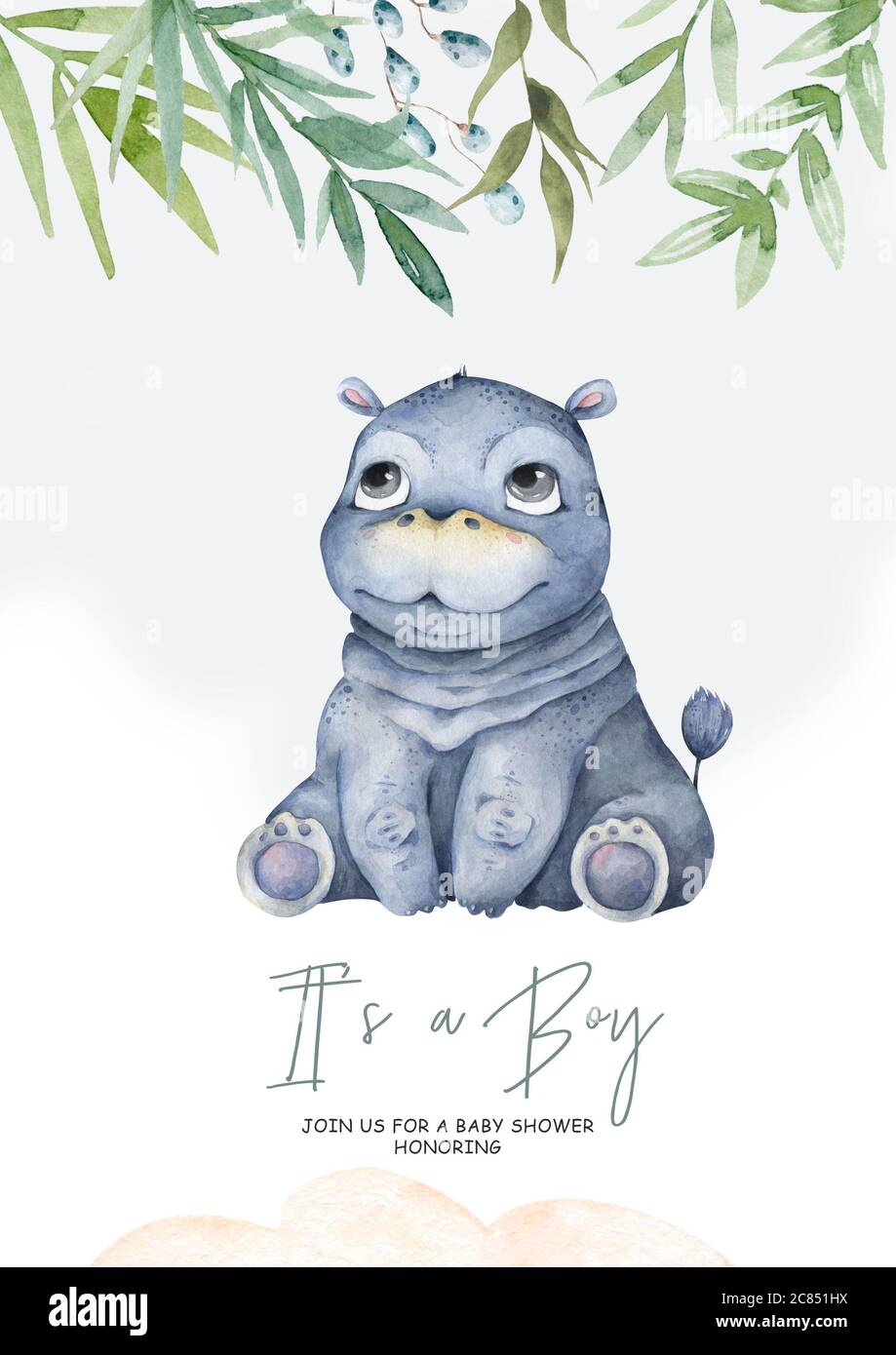 Mignon Bebe Hippo Dessin A La Main Adorable Aquarelle Animaux Africains Illustration Sur Fond Blanc Pour La Carte De Douche De Bebe Photo Stock Alamy