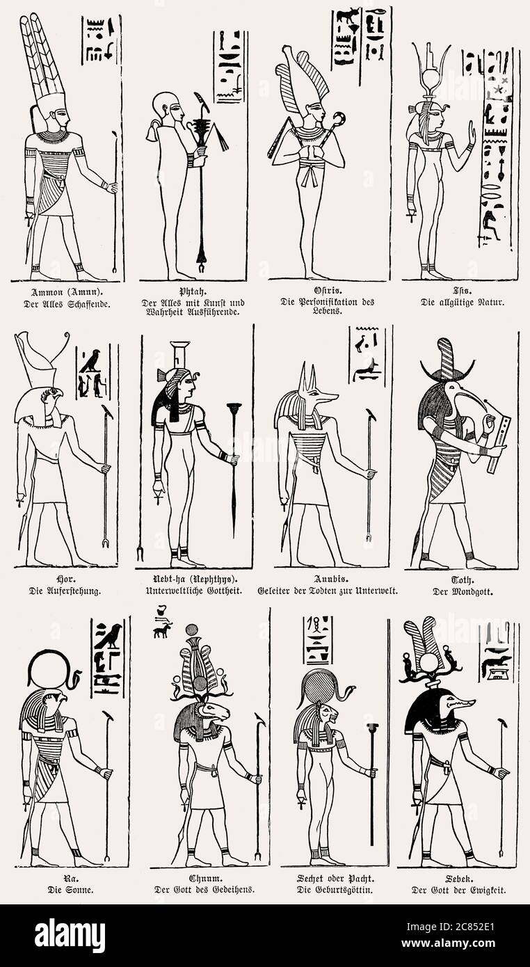 Anciennes divinités égyptiennes, datant du XIXe siècle Banque D'Images