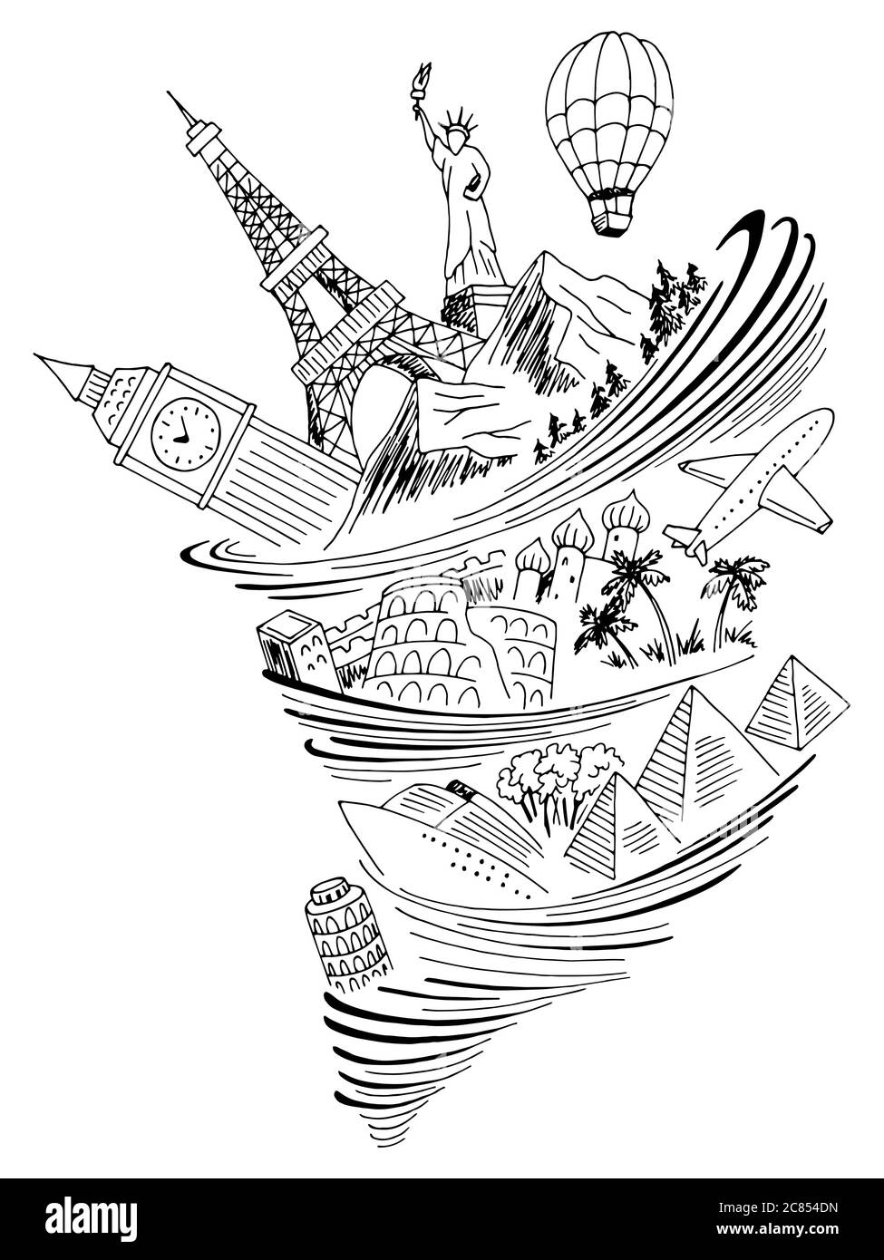 Graphique tempête de voyage noir blanc esquisse illustration vecteur Illustration de Vecteur