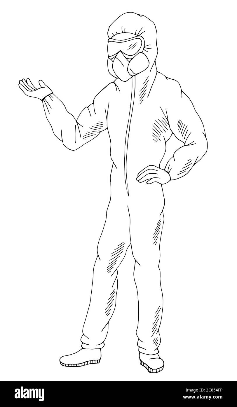 Médecin en costume de protection médicale biohazard isolé graphique noir blanc esquisse illustration vecteur Illustration de Vecteur