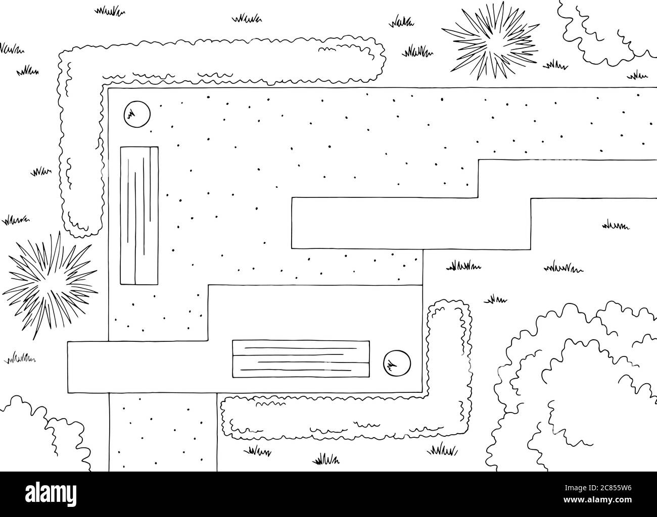 Parc paysage architecte plan de conception graphique noir blanc esquisse illustration vecteur Illustration de Vecteur