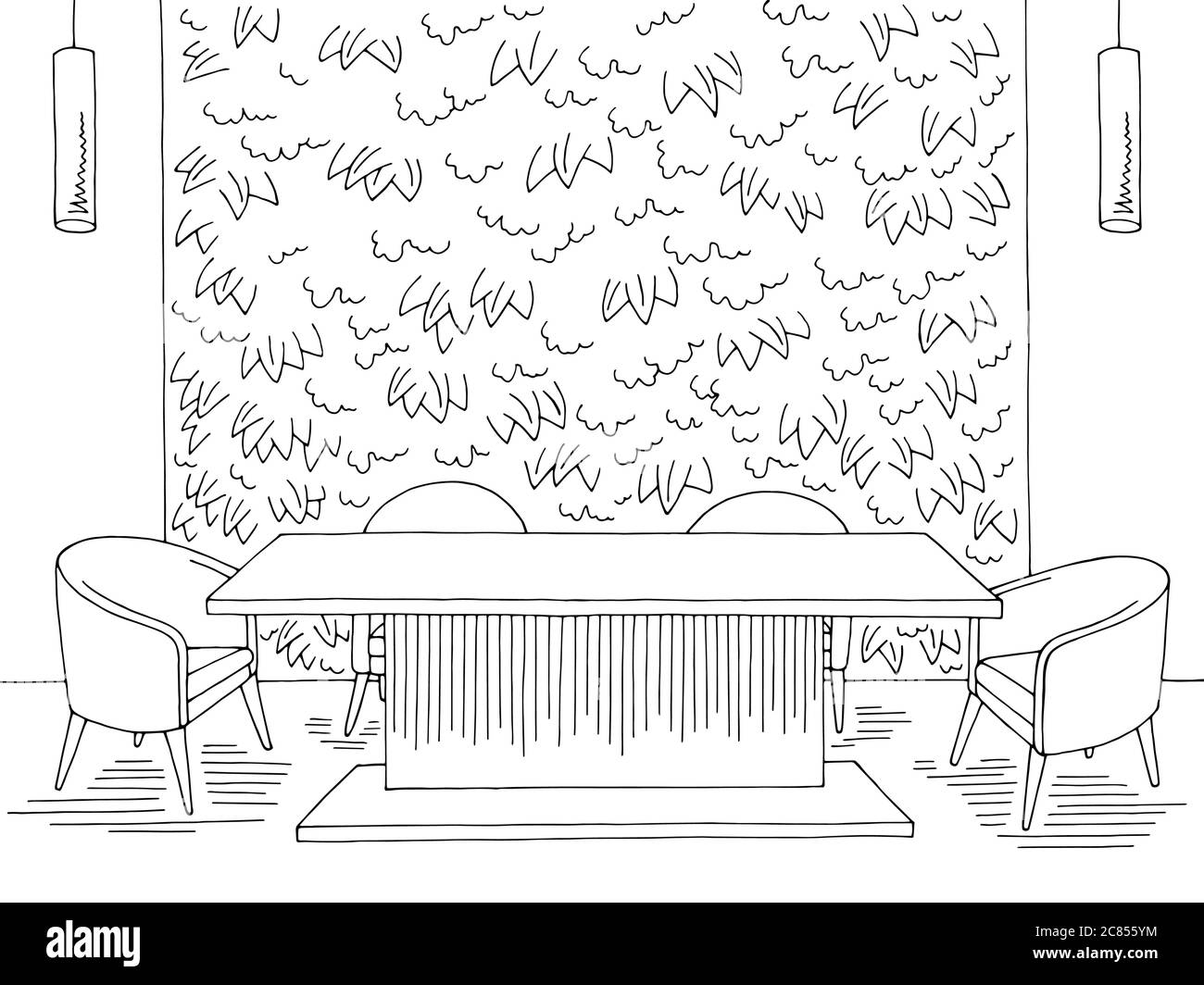 Salle de conférence bureau jardin vertical intérieur graphique noir blanc esquisse illustration vecteur Illustration de Vecteur