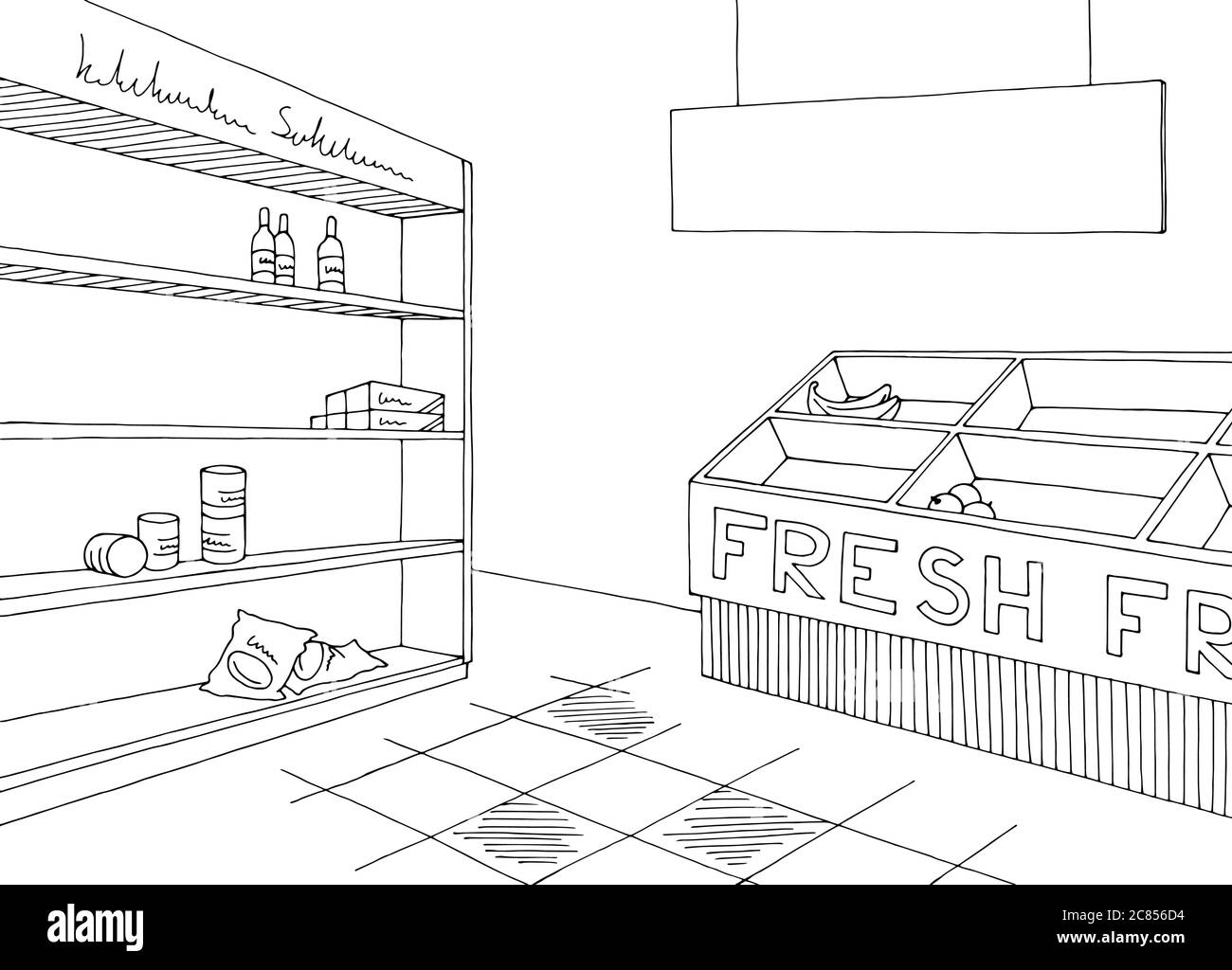 Rayon Vide De L Epicerie Interieur Du Magasin Magasin Noir Blanc Dessin Graphique Illustration Vecteur Image Vectorielle Stock Alamy