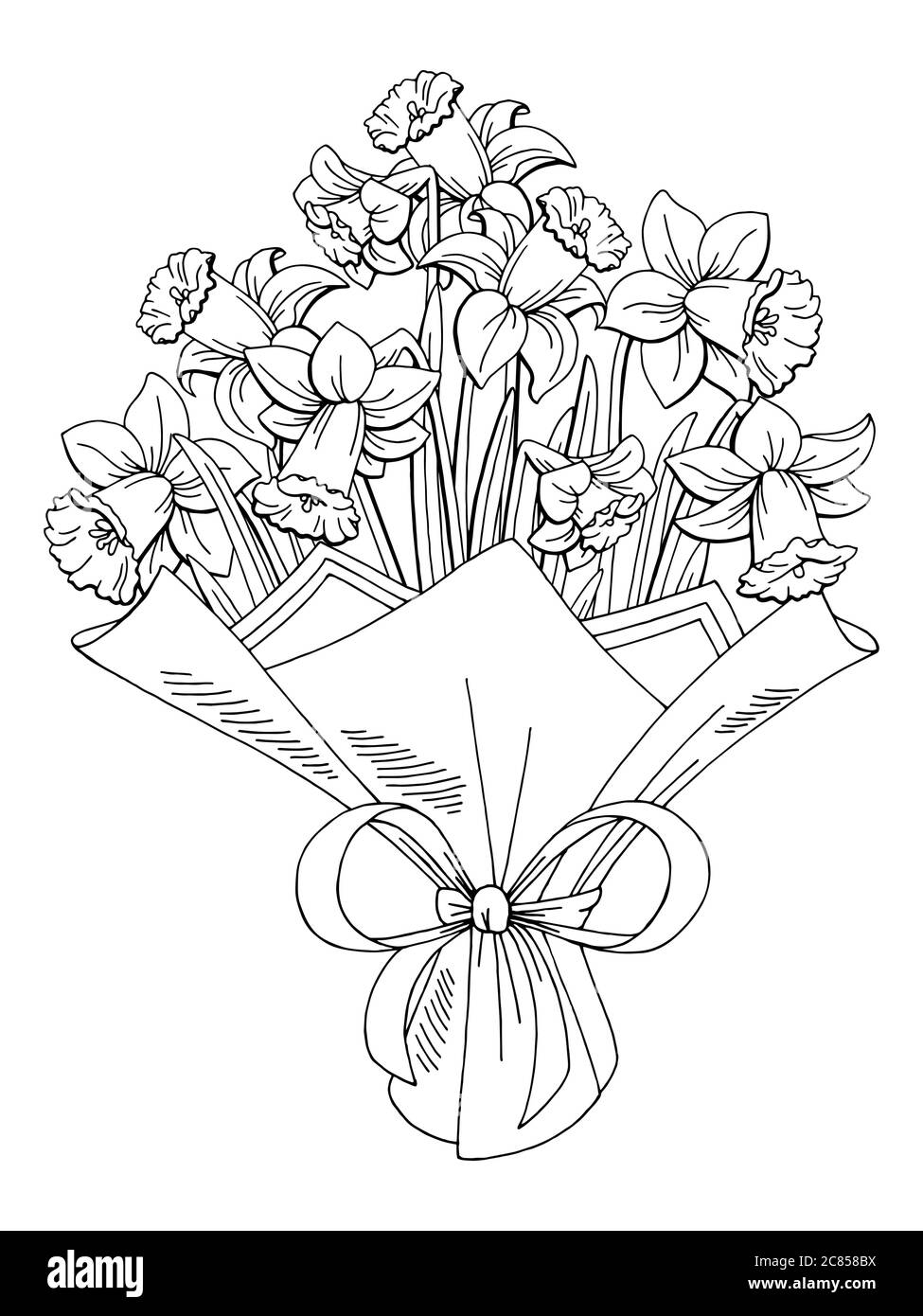 Narcisse fleur graphique noir blanc isolé bouquet esquisse illustration vecteur Illustration de Vecteur