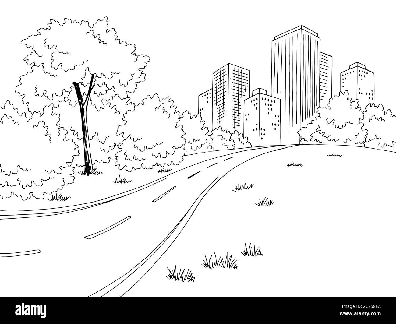 Road City Graphic noir blanc paysage dessin illustration vecteur Illustration de Vecteur